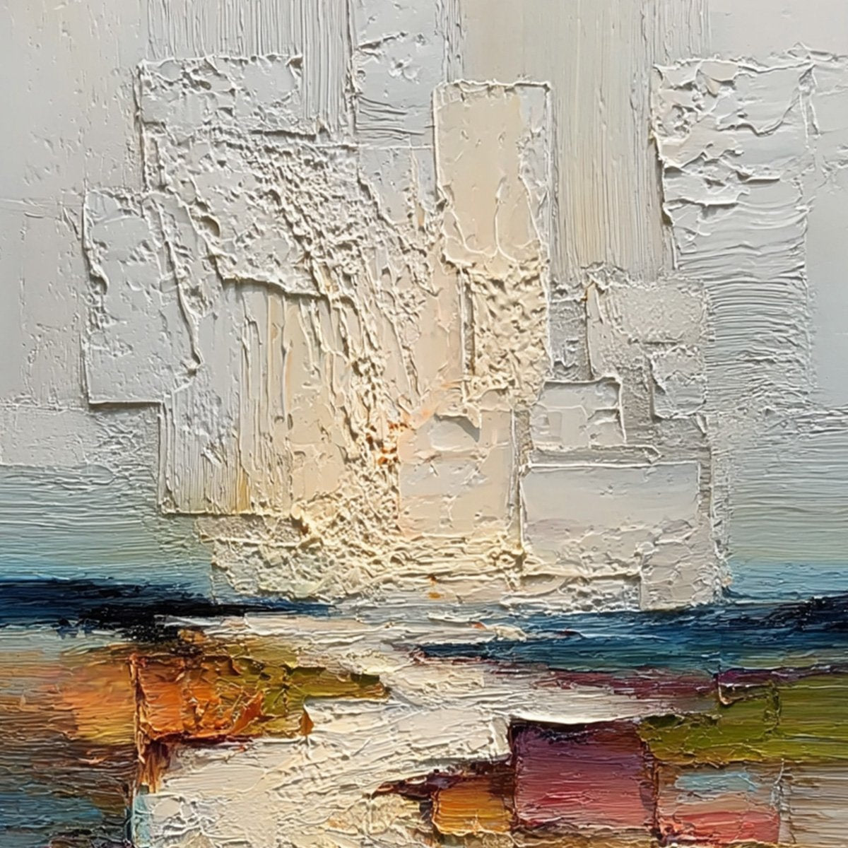 HORIZON'S EMBRACE: Heavily Textured Vertical Abstract Seascape Painting - Image 3