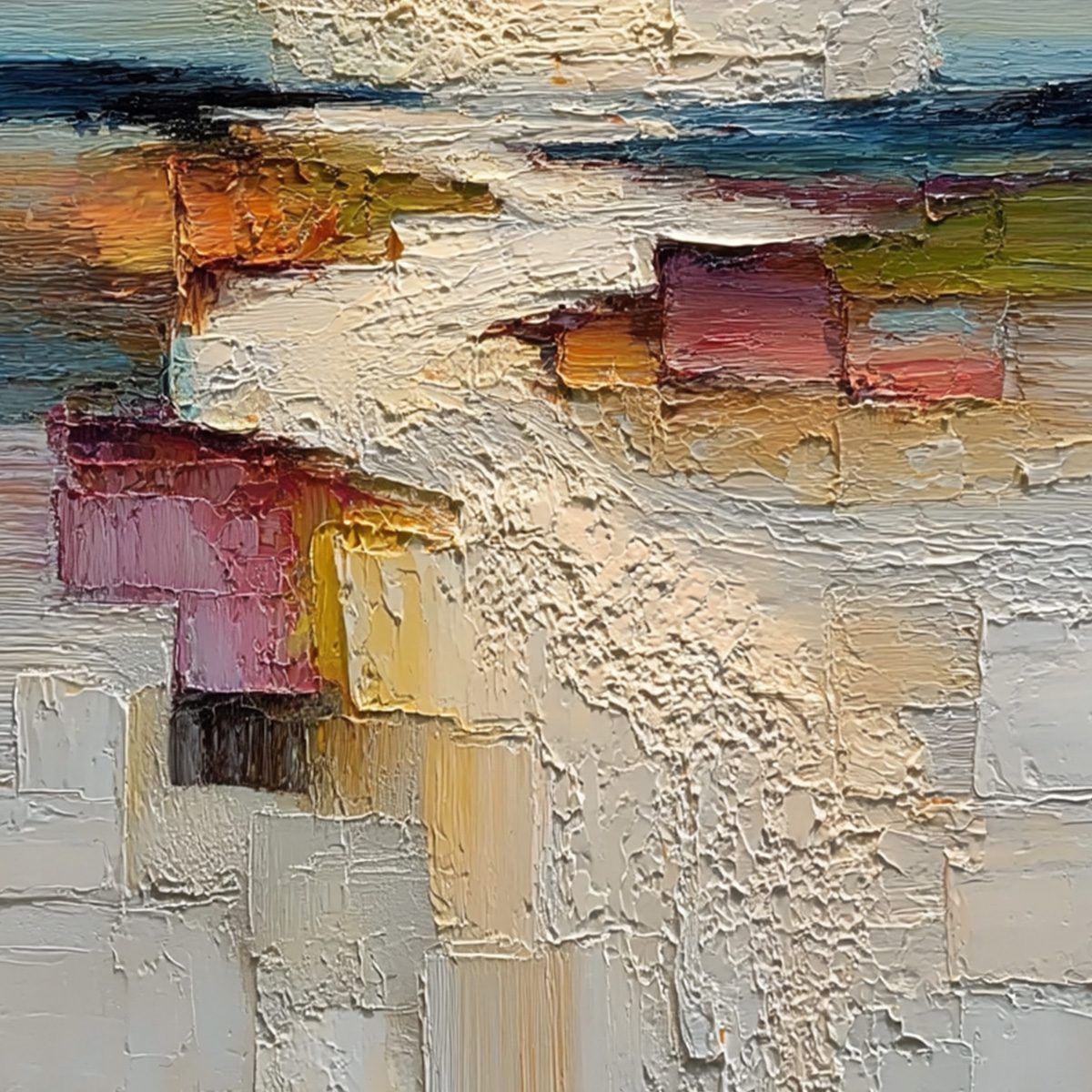 HORIZON'S EMBRACE: Heavily Textured Vertical Abstract Seascape Painting - Image 5