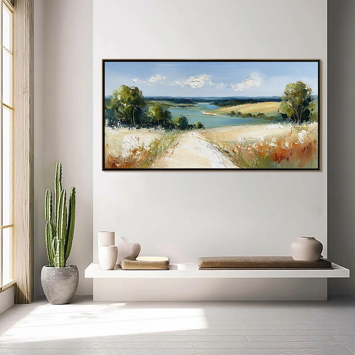 HORIZON'S EMBRACE: Textured Impasto Countryside Landscape Oil Painting - Image 6
