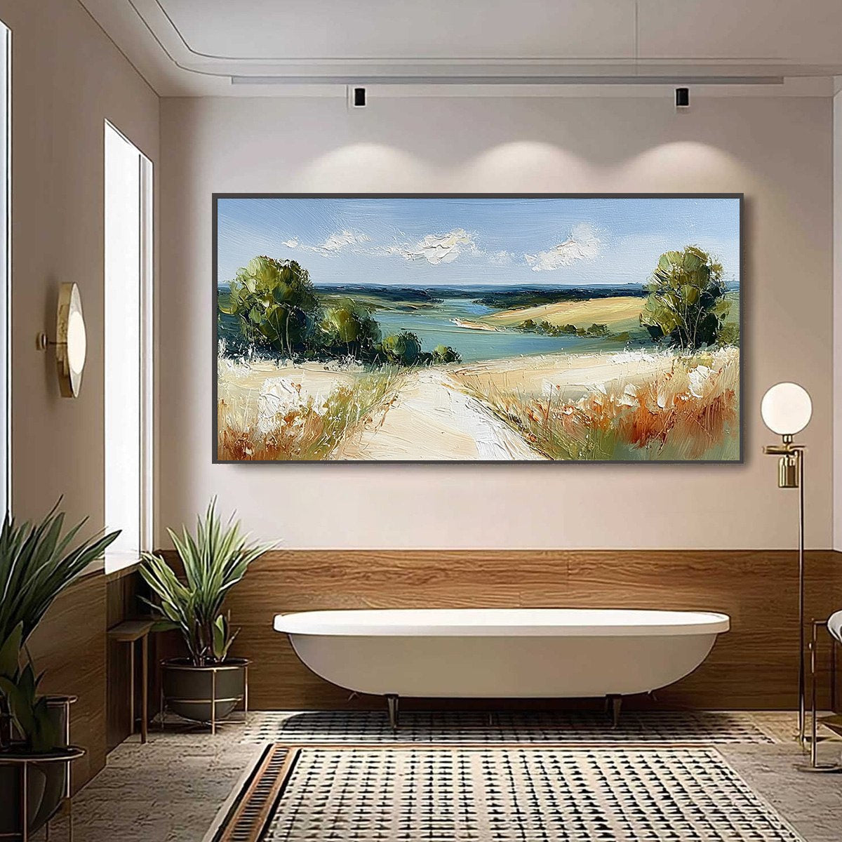 HORIZON'S EMBRACE: Textured Impasto Countryside Landscape Oil Painting - Image 2