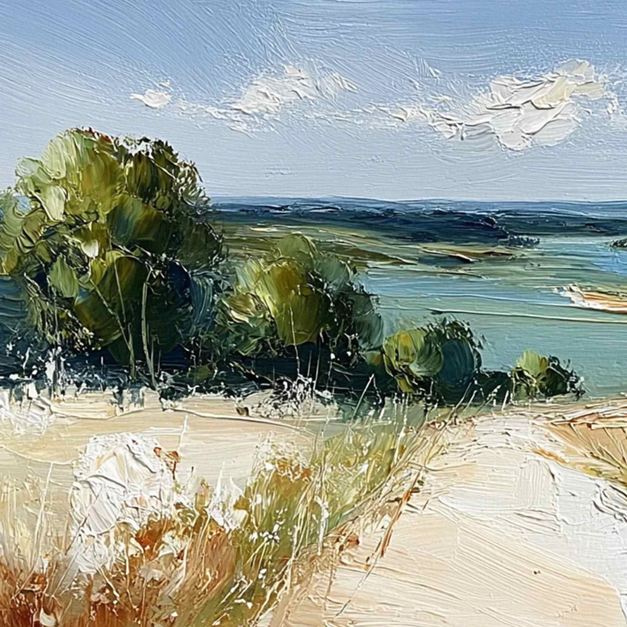 HORIZON'S EMBRACE: Textured Impasto Countryside Landscape Oil Painting - Image 3
