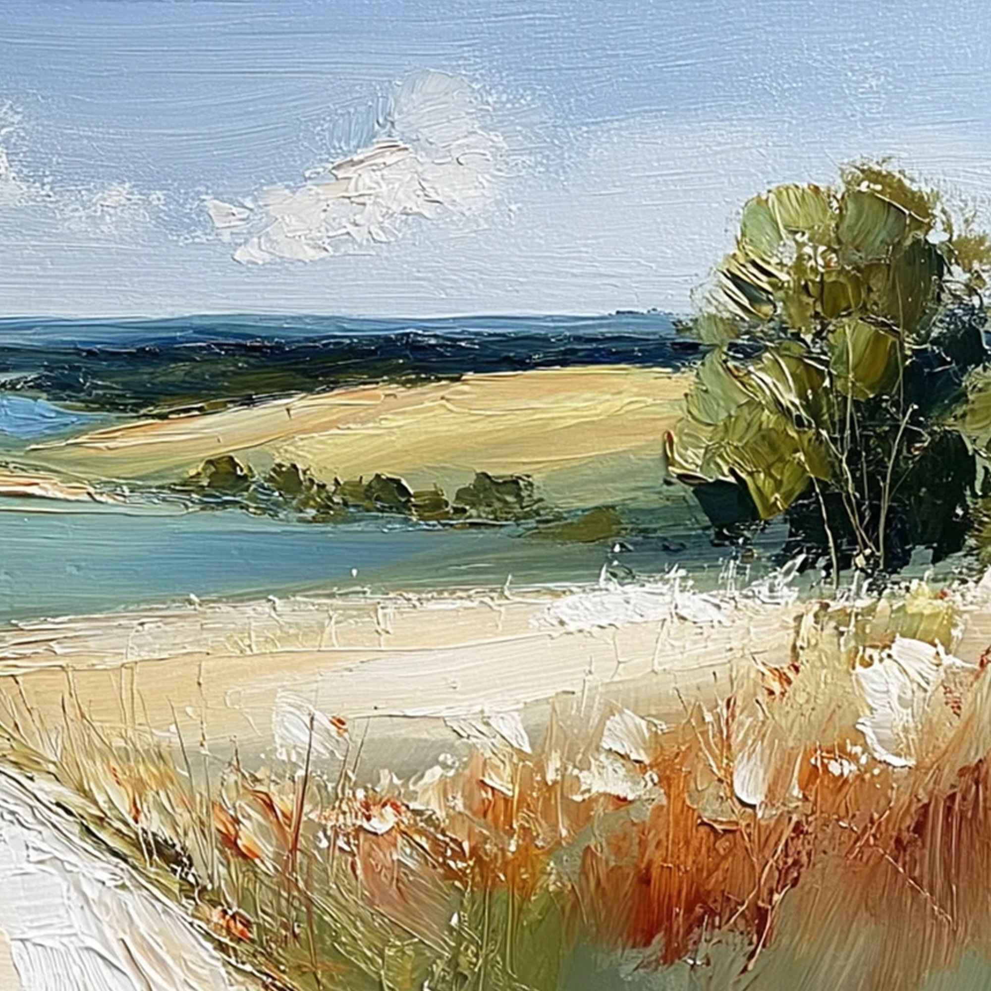 HORIZON'S EMBRACE: Textured Impasto Countryside Landscape Oil Painting - Image 5