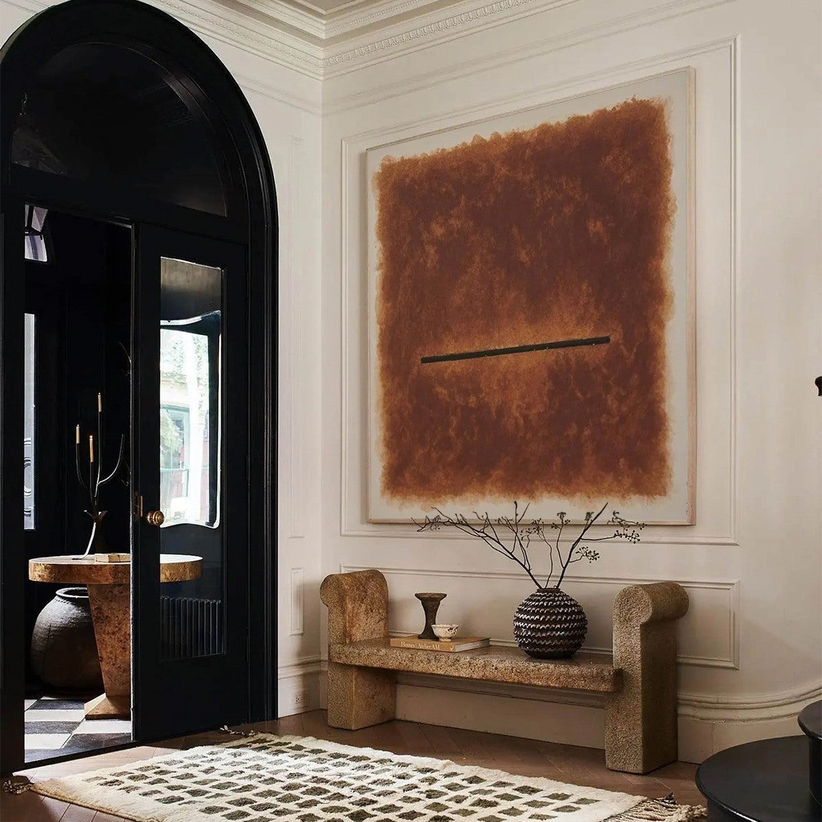HORIZON: Textured Minimalist Abstract Brown Oil Painting - Image 3