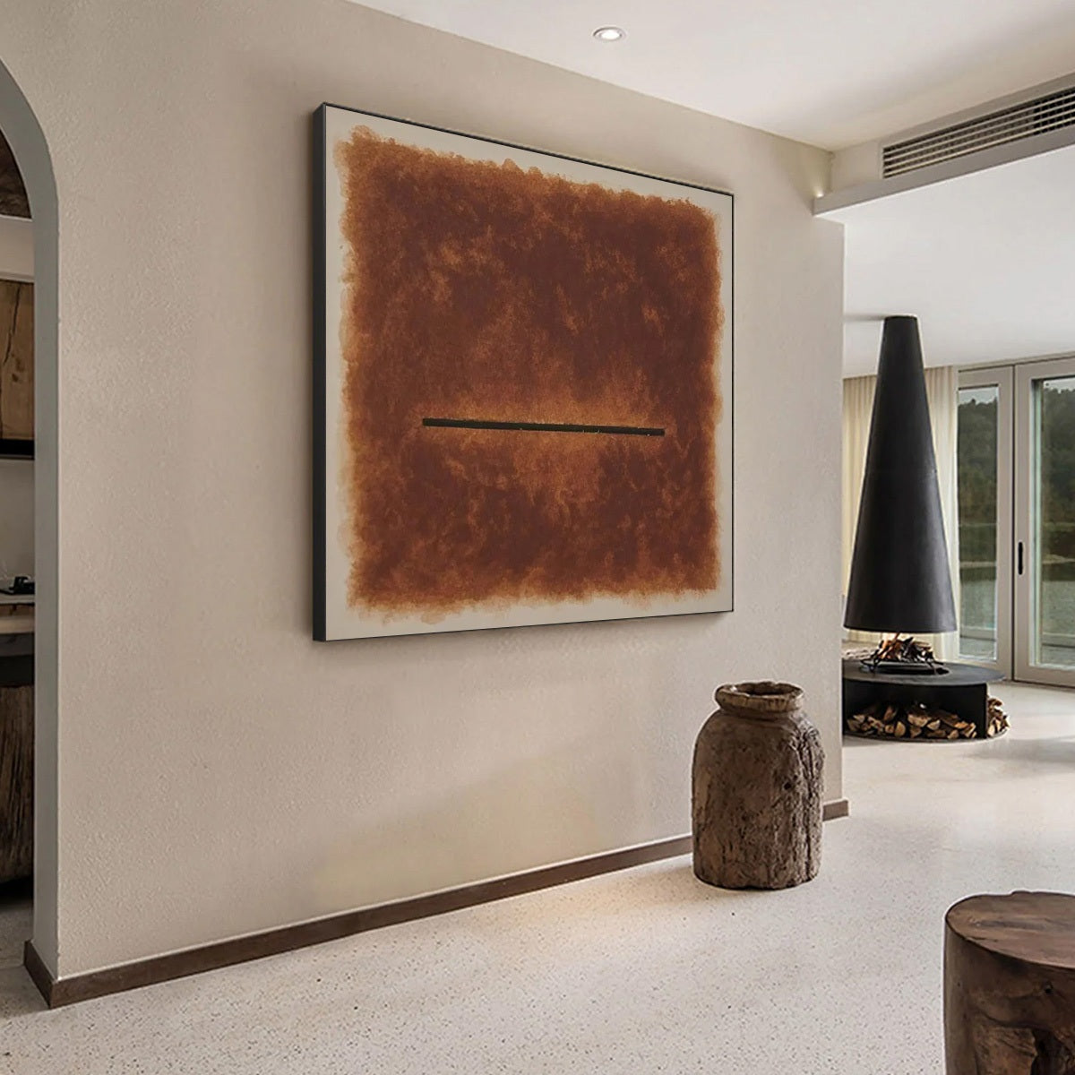 HORIZON: Textured Minimalist Abstract Brown Oil Painting - Image 5