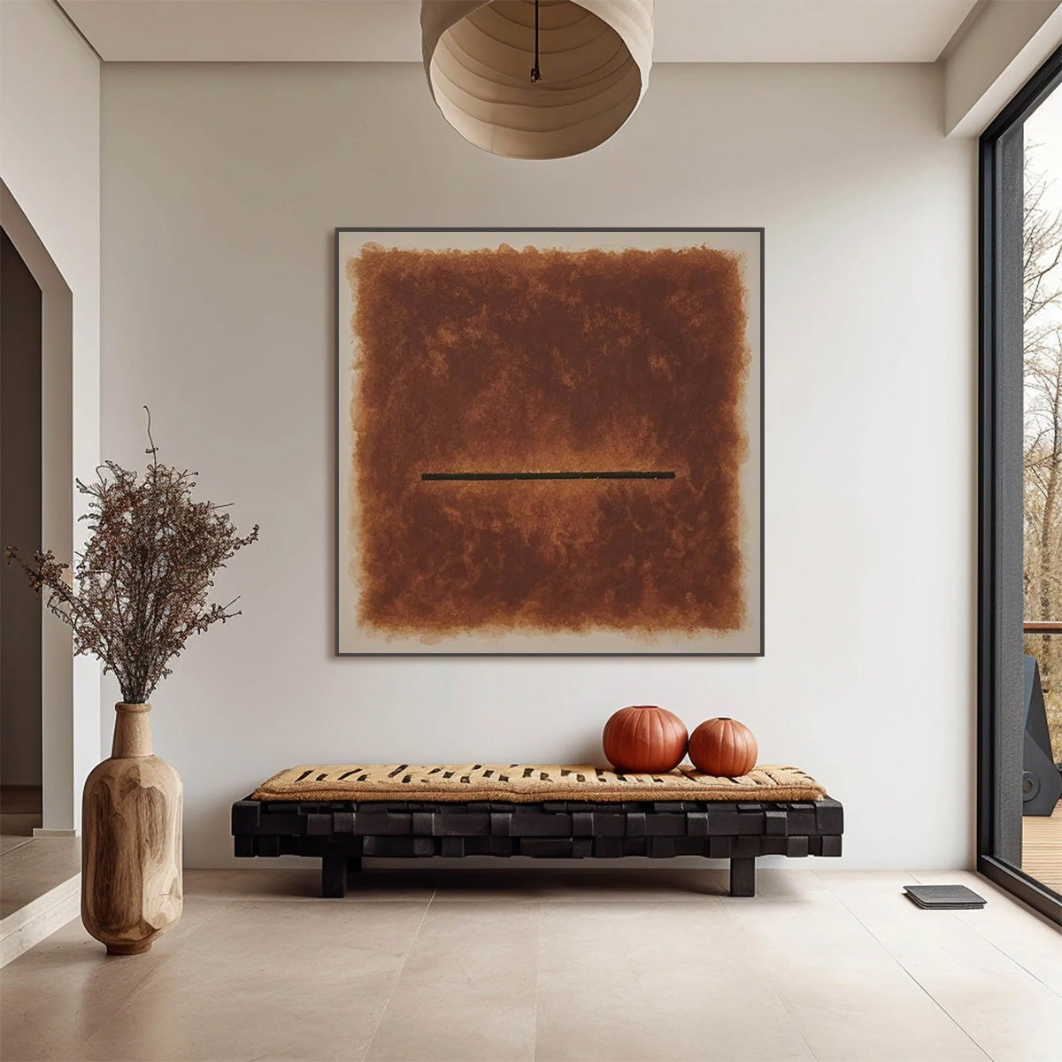 HORIZON: Textured Minimalist Abstract Brown Oil Painting - Image 4