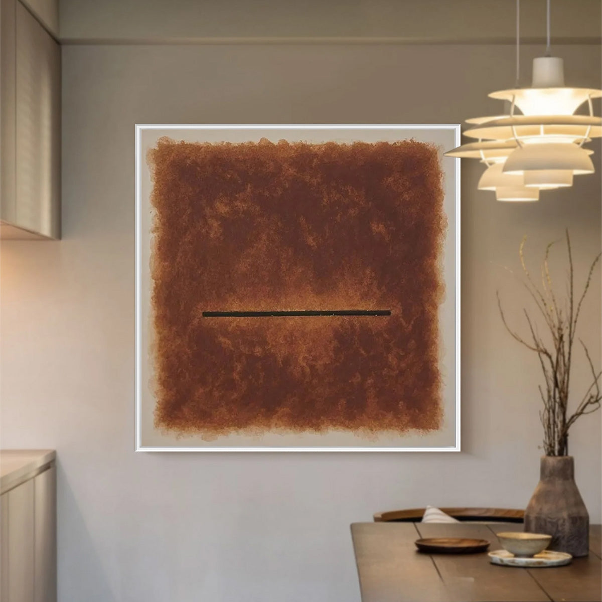 HORIZON: Textured Minimalist Abstract Brown Oil Painting - Image 2