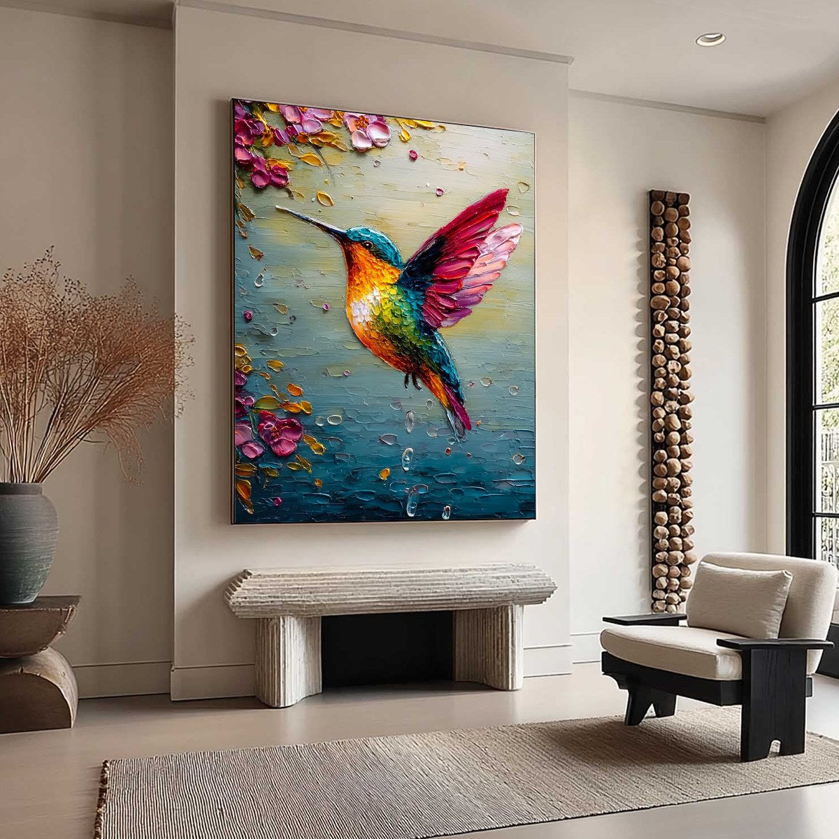 HUMMINGBIRD RADIANCE: Impasto Colorful Wildlife Oil Painting - Image 2