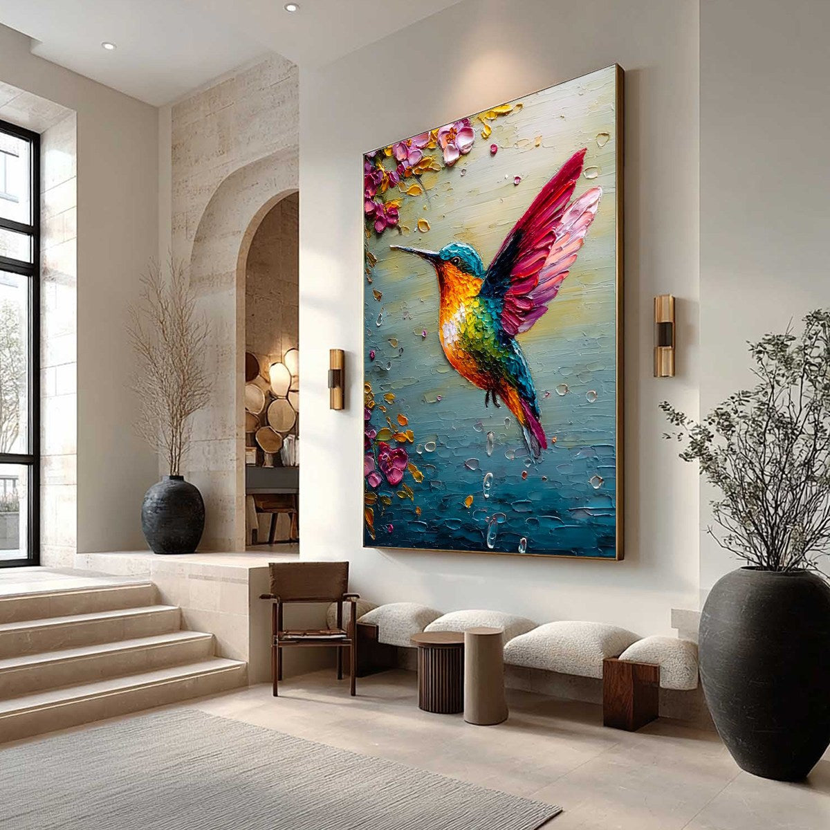 HUMMINGBIRD RADIANCE: Impasto Colorful Wildlife Oil Painting - Image 7