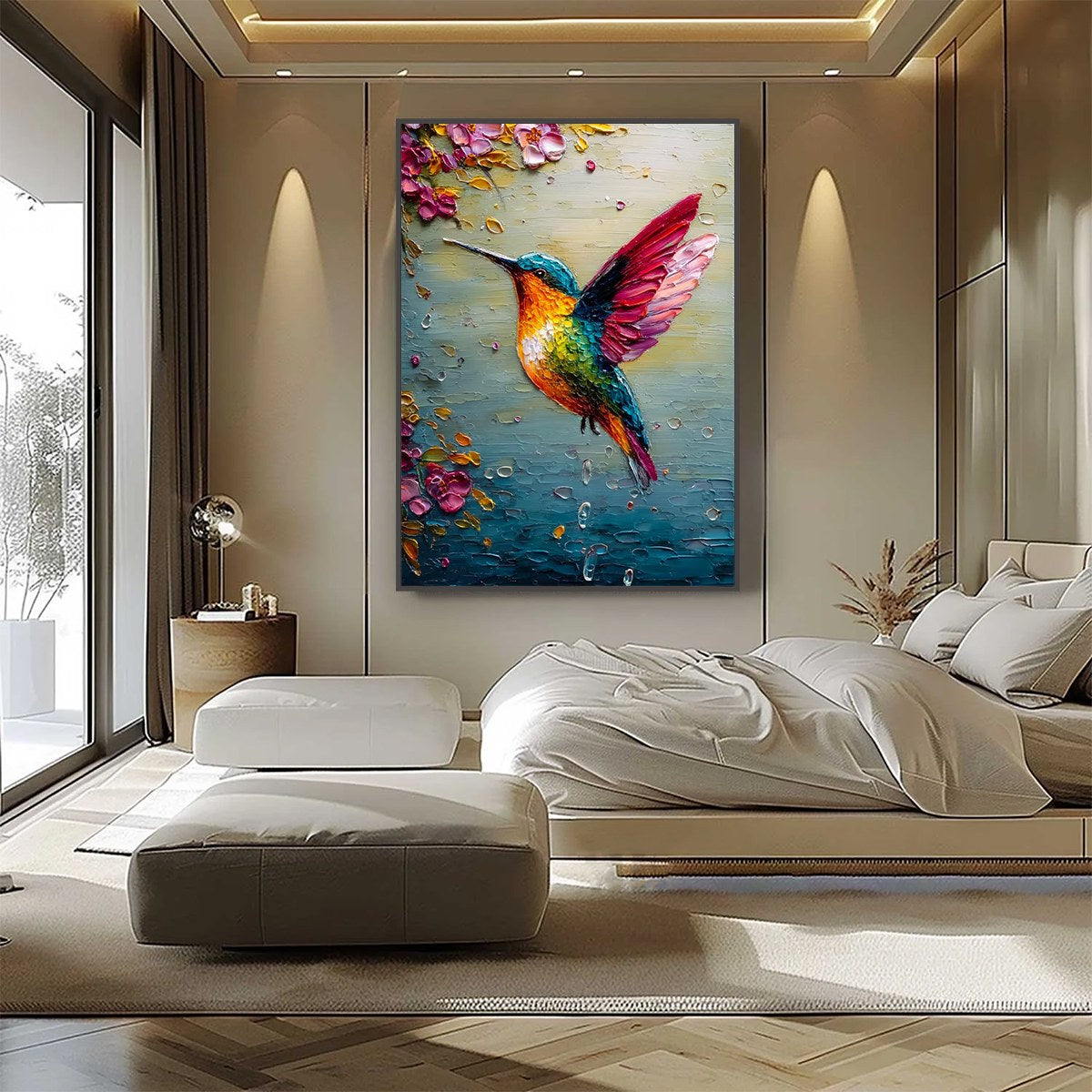 HUMMINGBIRD RADIANCE: Impasto Colorful Wildlife Oil Painting - Image 5