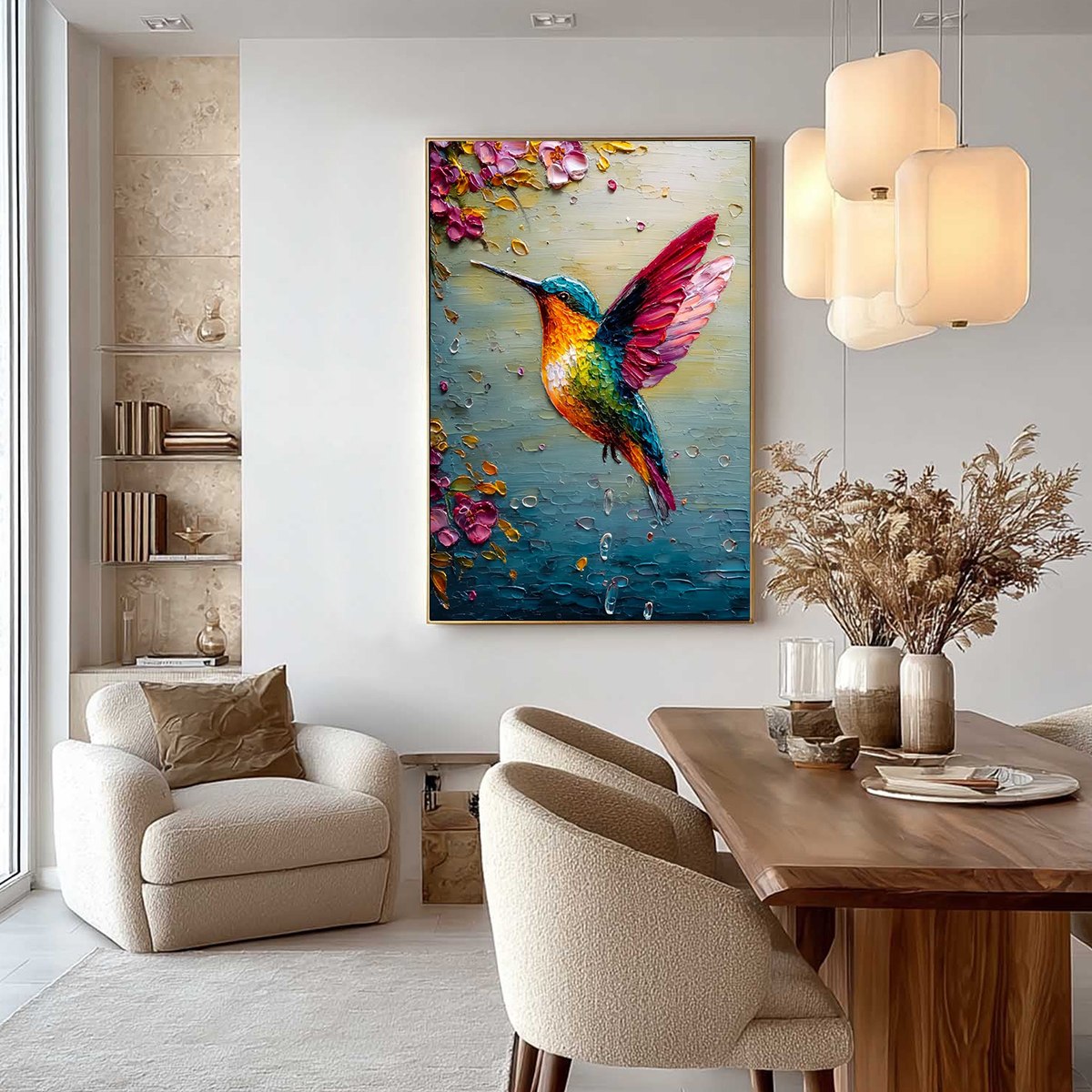 HUMMINGBIRD RADIANCE: Impasto Colorful Wildlife Oil Painting - Image 8