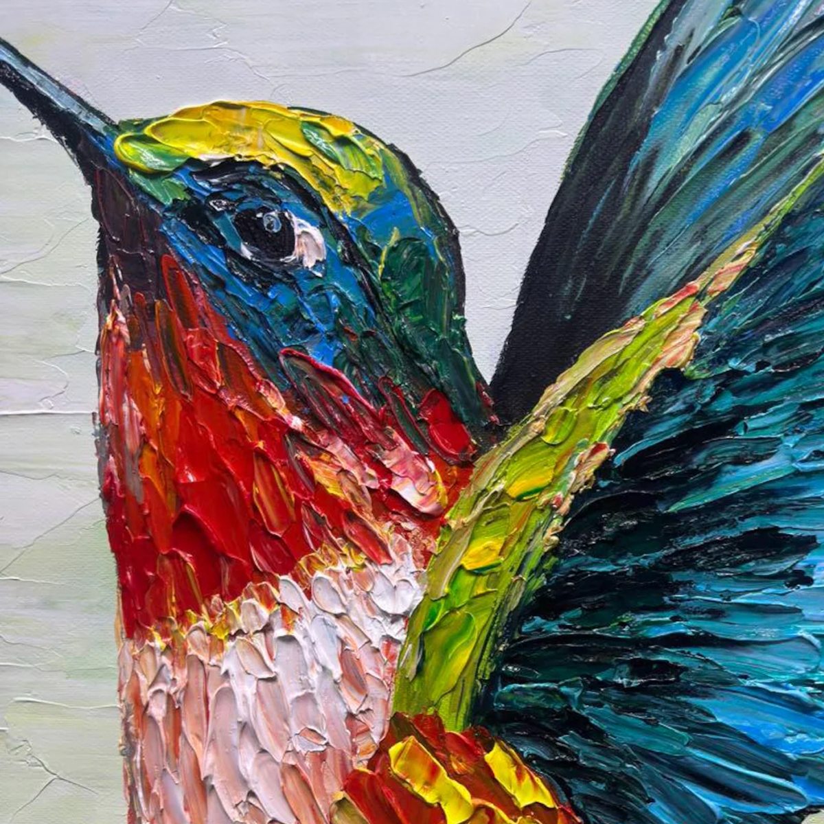 HUMMINGBIRD RADIANCE: Impasto Colorful Wildlife Oil Painting - Image 4