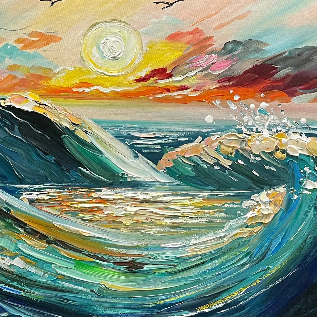 OCEANIC PULSE: Hand-Textured Seascape Oil Painting with Gold Leaf Accents - Image 3