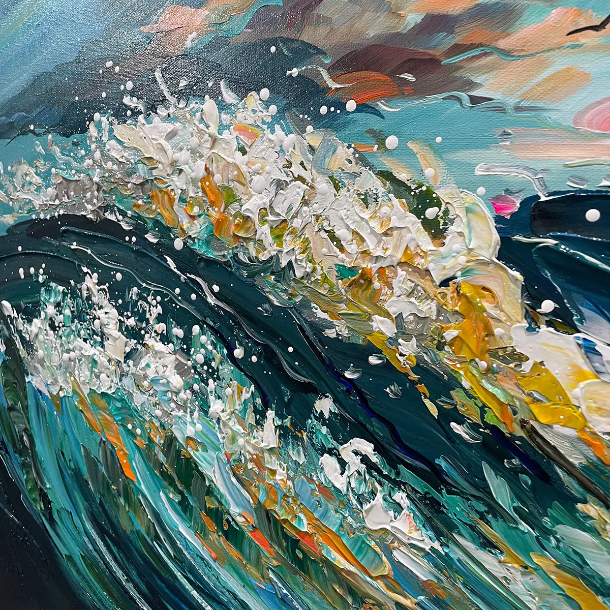 OCEANIC PULSE: Hand-Textured Seascape Oil Painting with Gold Leaf Accents - Image 5