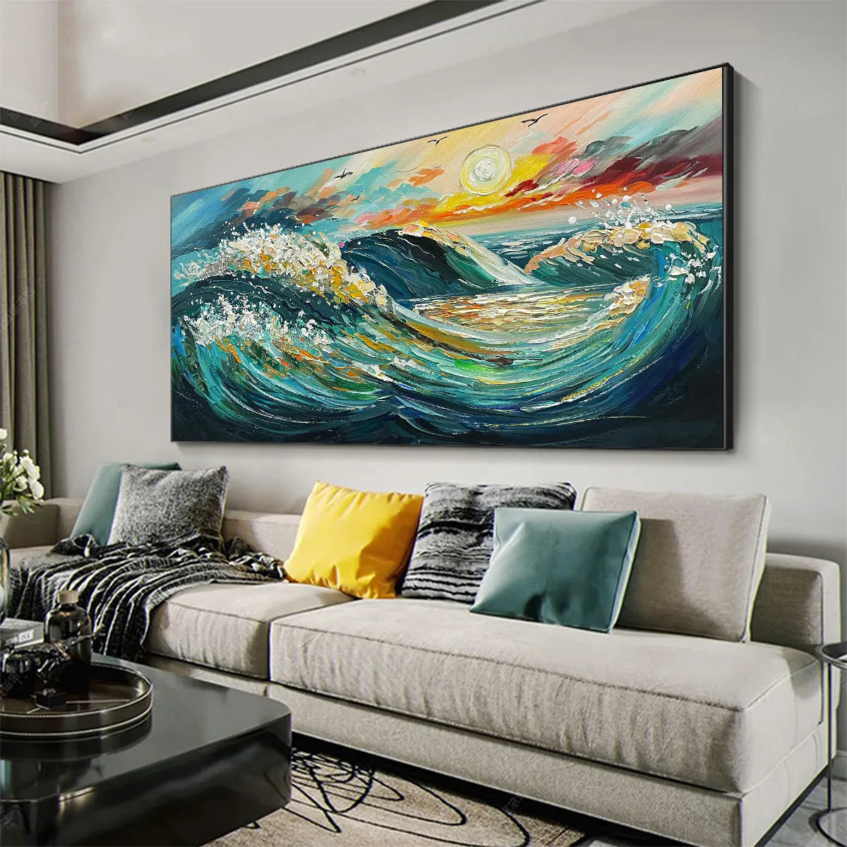 OCEANIC PULSE: Hand-Textured Seascape Oil Painting with Gold Leaf Accents - Image 4