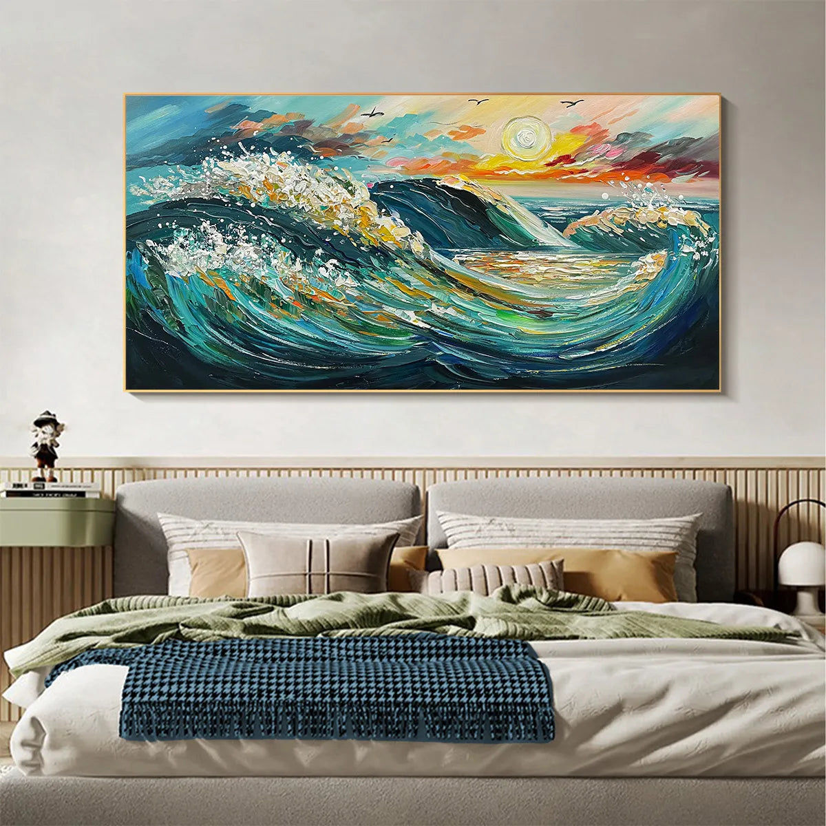 OCEANIC PULSE: Hand-Textured Seascape Oil Painting with Gold Leaf Accents - Image 2