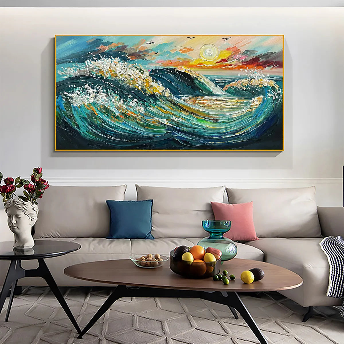 OCEANIC PULSE: Hand-Textured Seascape Oil Painting with Gold Leaf Accents - Image 6