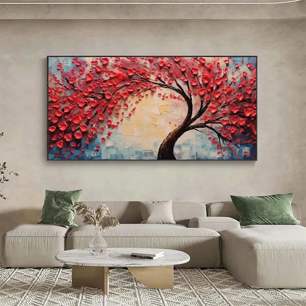 HEART TREE: Textured Impasto Red Tree Painting with Heart-Shaped Leaves - Image 2