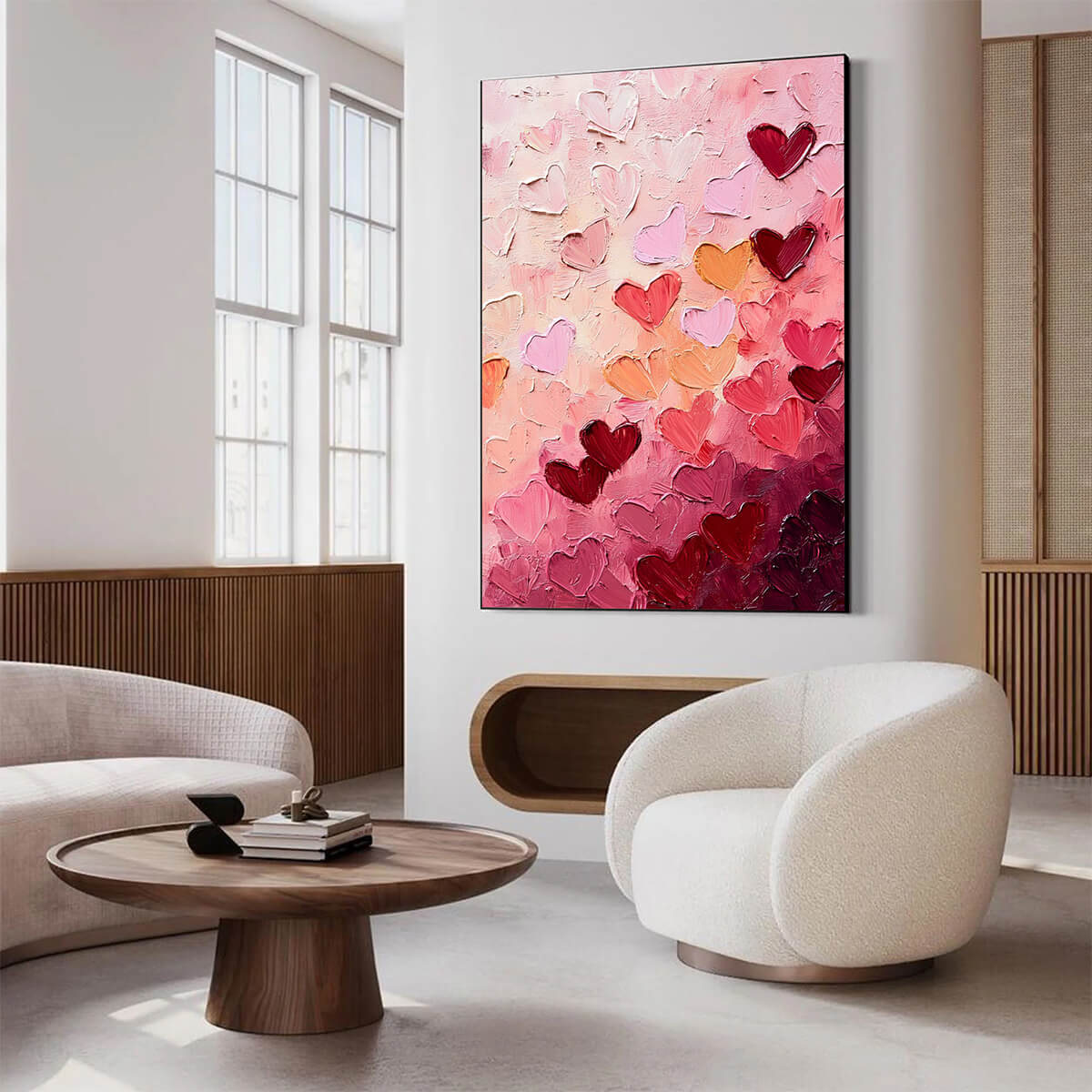 HEARTSCAPE: Textured Impasto Abstract Oil Painting in Pink and Red - Image 4