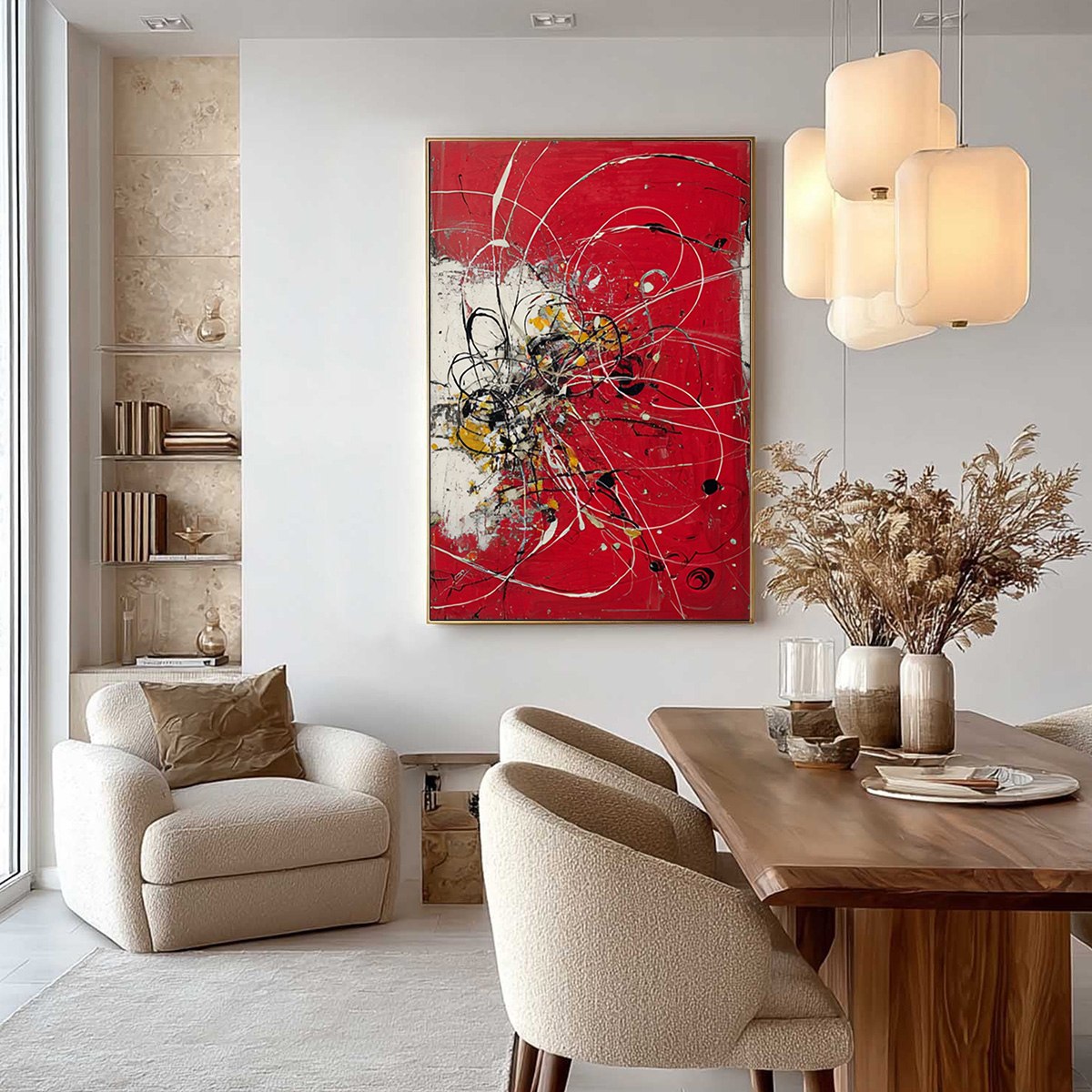 IGNITION: Bold Red and Black Abstract Expressionist Wall Art - Image 4
