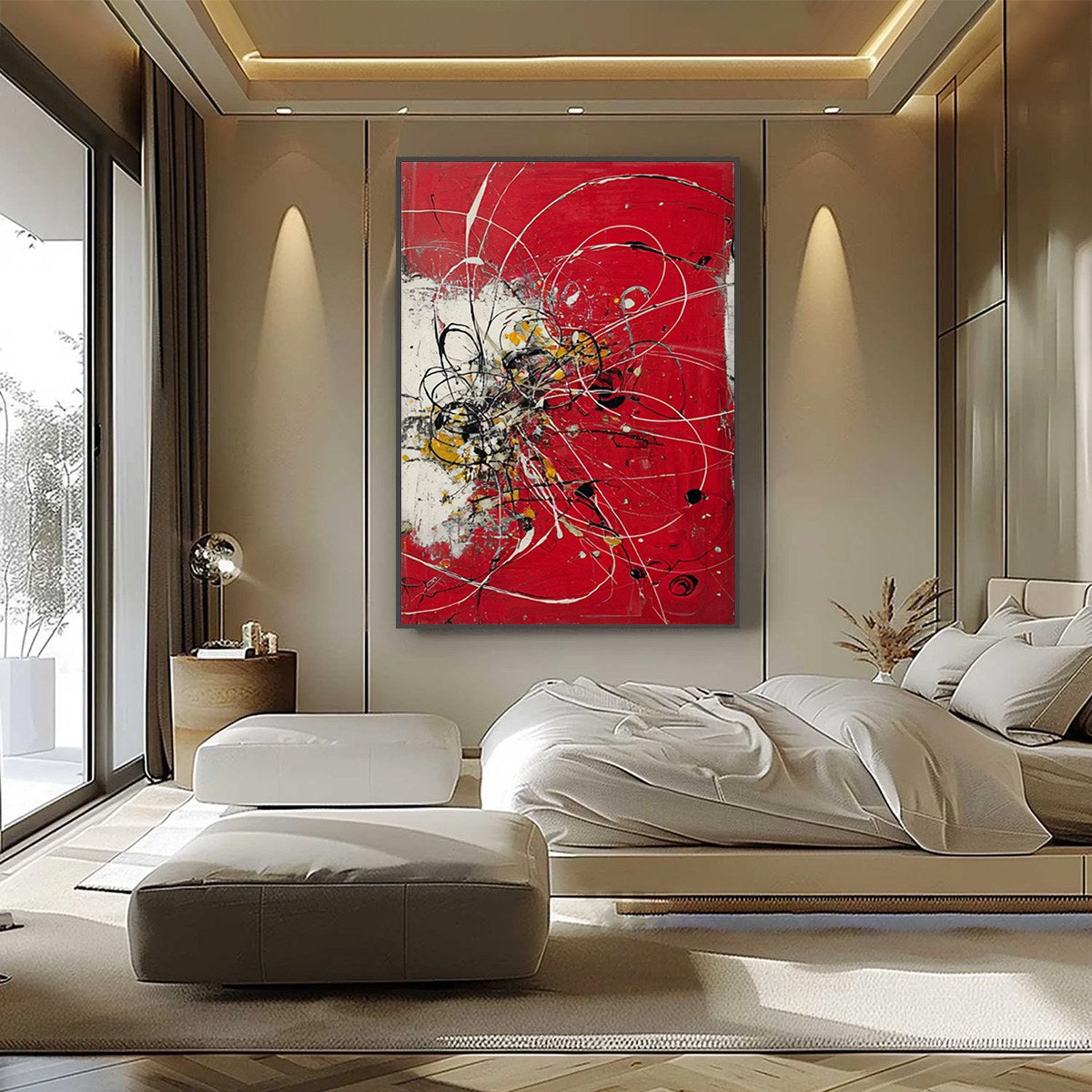 IGNITION: Bold Red and Black Abstract Expressionist Wall Art - Image 6