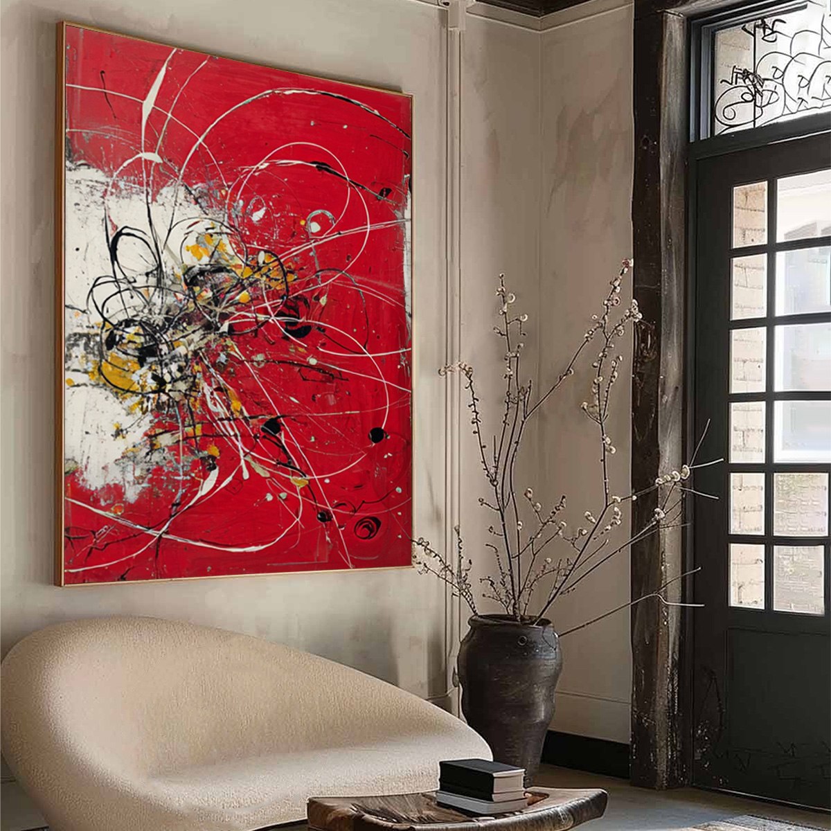 IGNITION: Bold Red and Black Abstract Expressionist Wall Art - Image 8