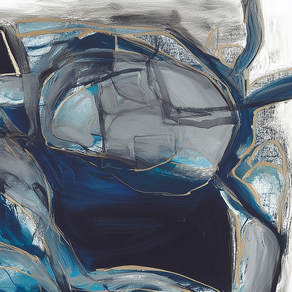 INDIGO DREAMSCAPE: Abstract Blue and Gold Oil Painting - Image 5