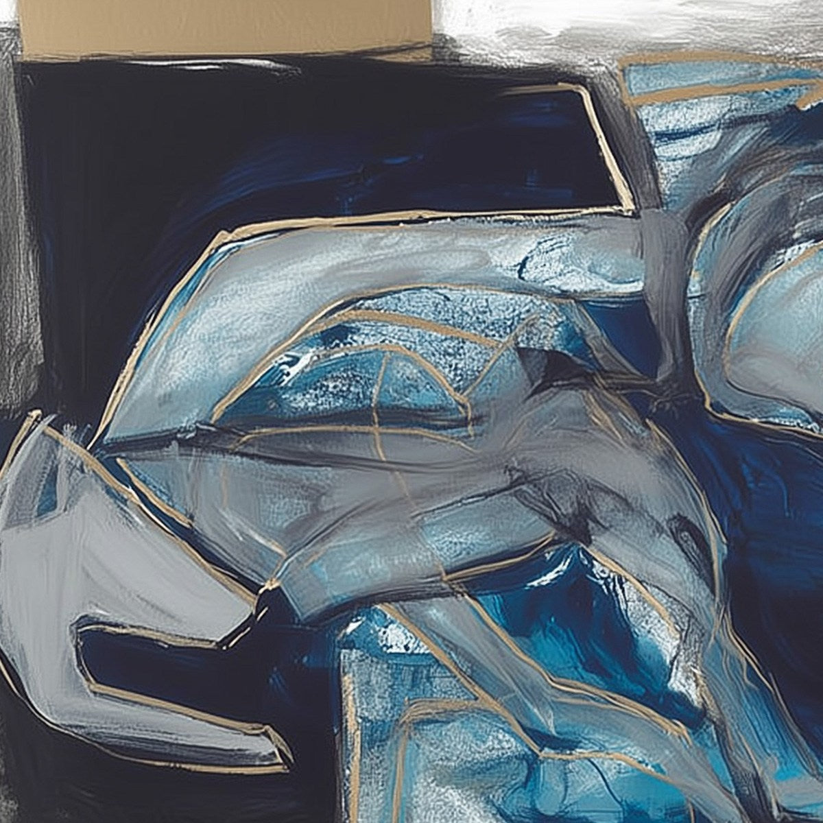 INDIGO DREAMSCAPE: Abstract Blue and Gold Oil Painting - Image 9