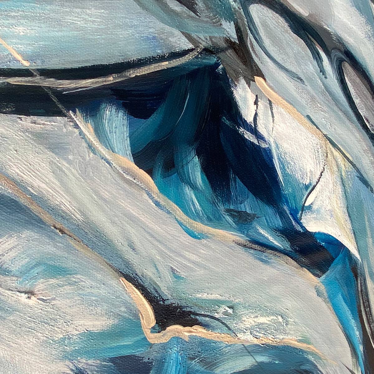 INDIGO DREAMSCAPE: Abstract Blue and Gold Oil Painting - Image 3