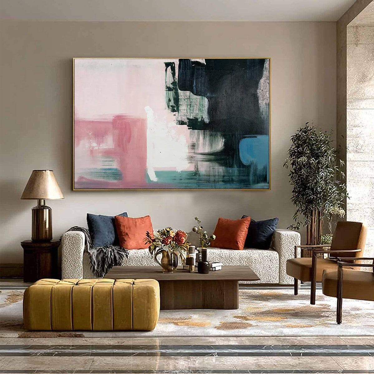 INK & BLOSSOM: Minimalist Abstract Color-Block Oil Painting - Image 6