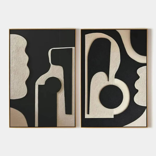 INK BLOT DUO: Abstract Painting, Set of 2, Minimalist Decor, Black and White Wall Art