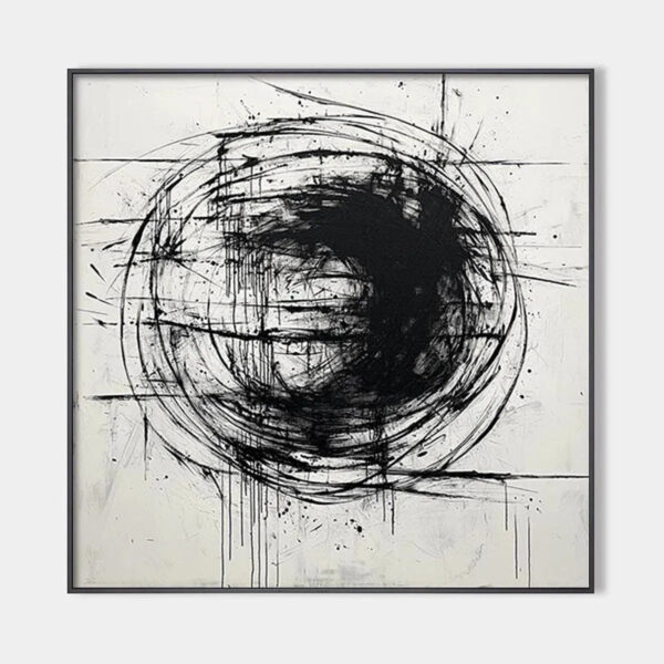 INK VORTEX: Minimalist Black and White Abstract Oil Painting