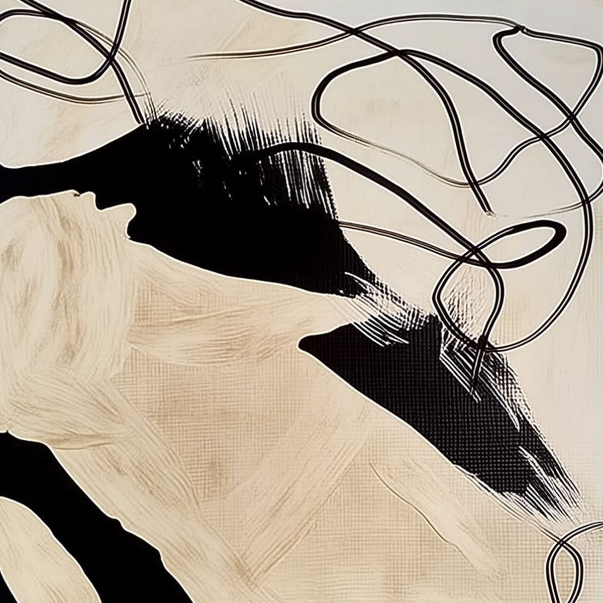 INTERTWINED: Large Vertical Minimalist Black and Beige Abstract Painting - Image 3
