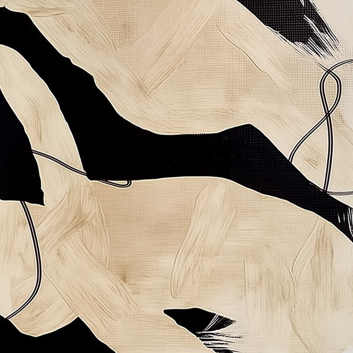 INTERTWINED: Large Vertical Minimalist Black and Beige Abstract Painting - Image 5