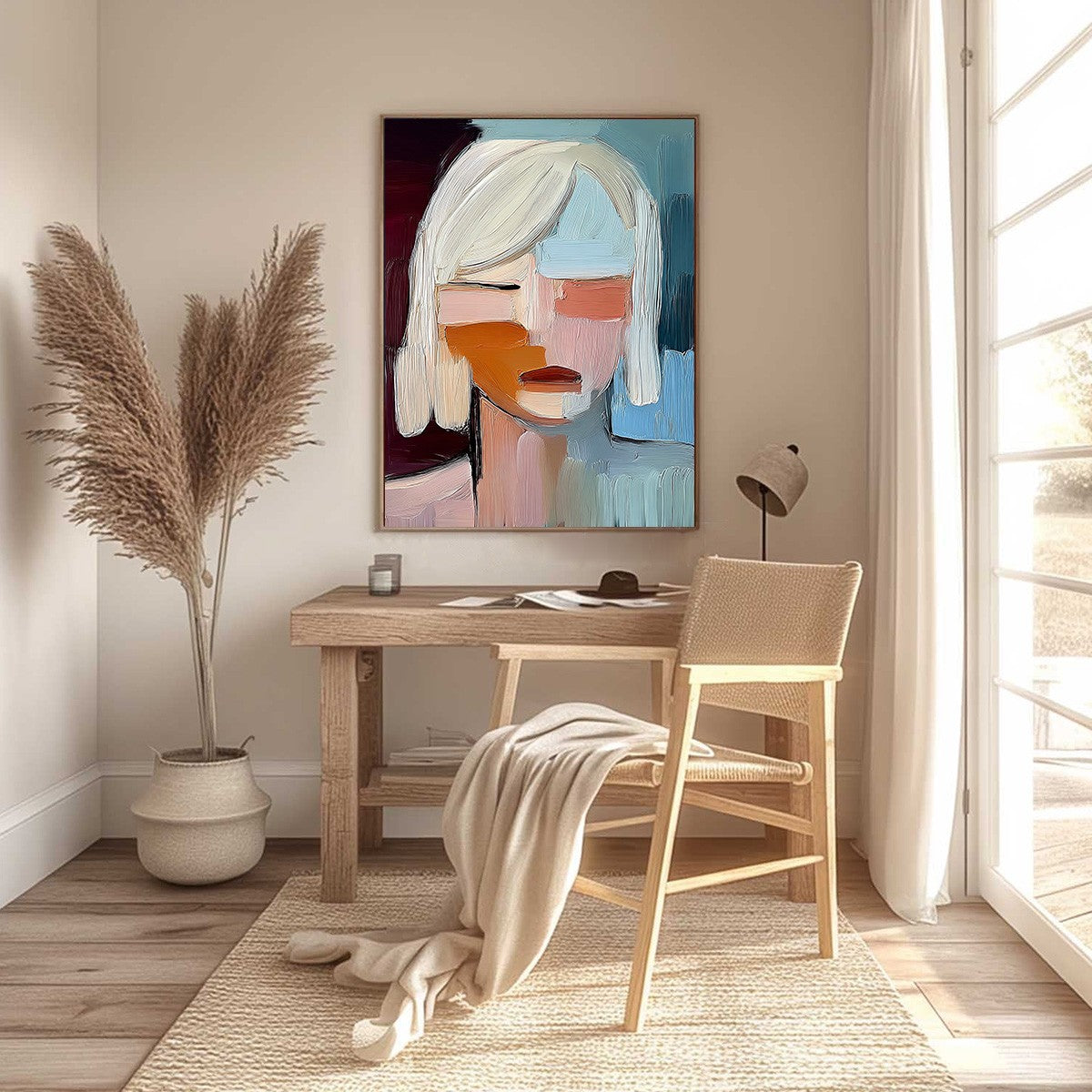 INWARD GAZE: Expressive Abstract Portrait Oil Painting with Textured Brushstrokes - Image 6