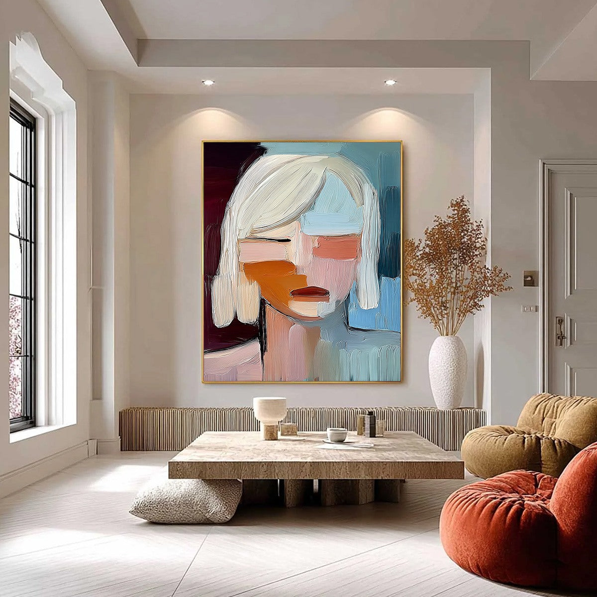 INWARD GAZE: Expressive Abstract Portrait Oil Painting with Textured Brushstrokes - Image 2