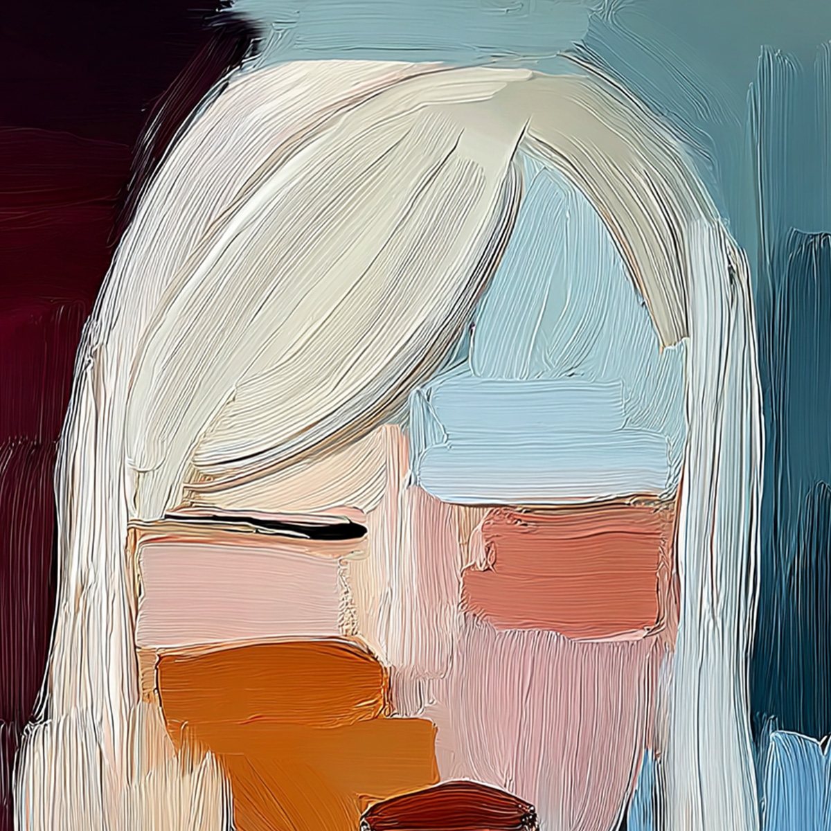INWARD GAZE: Expressive Abstract Portrait Oil Painting with Textured Brushstrokes - Image 3