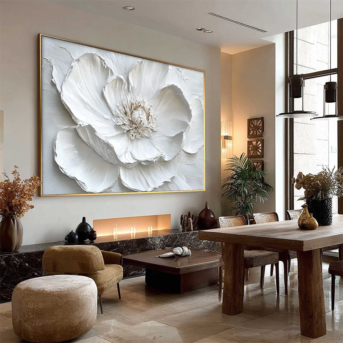 IVORY BLOOM: Minimalist Textured Floral Oil Painting - Image 8