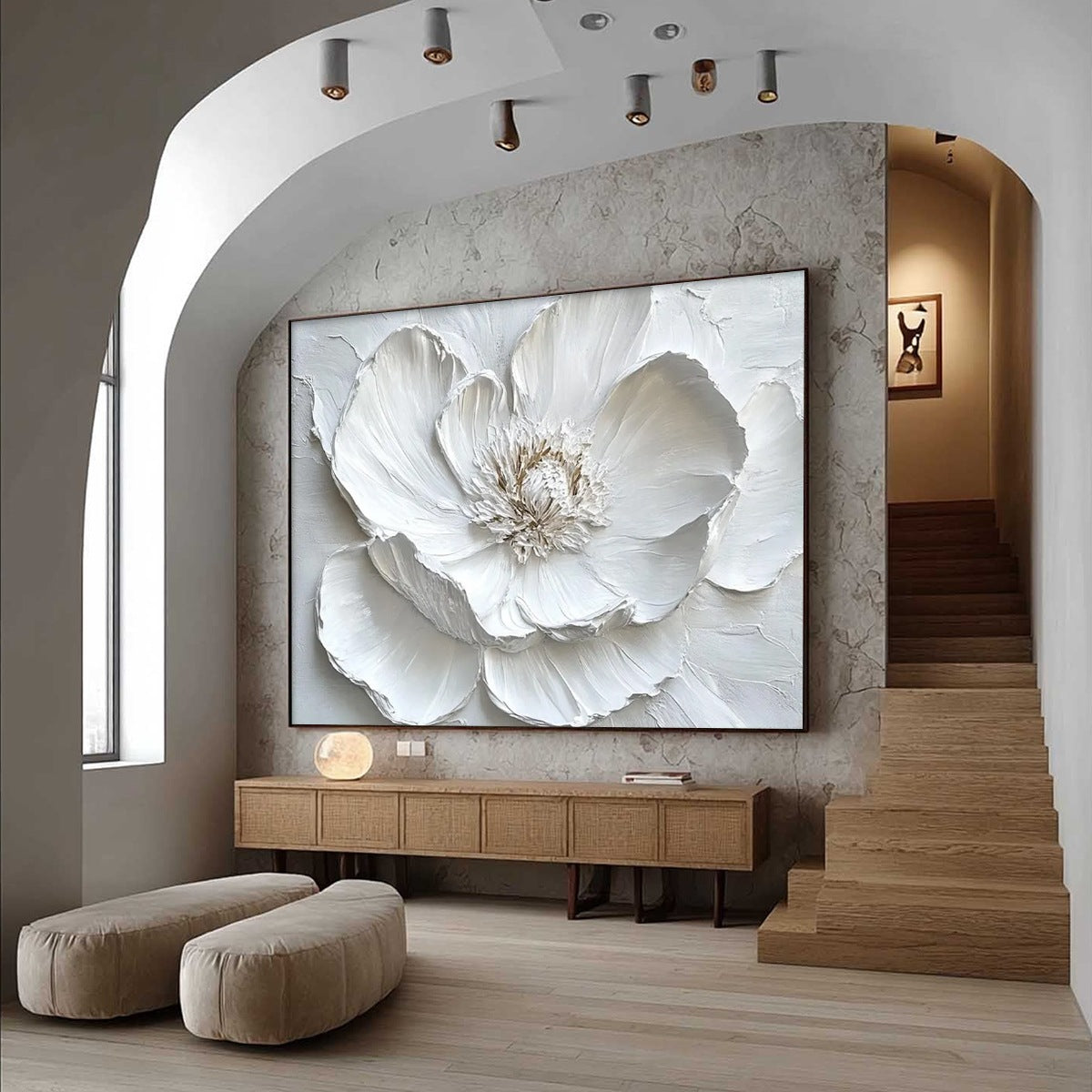 IVORY BLOOM: Minimalist Textured Floral Oil Painting - Image 7