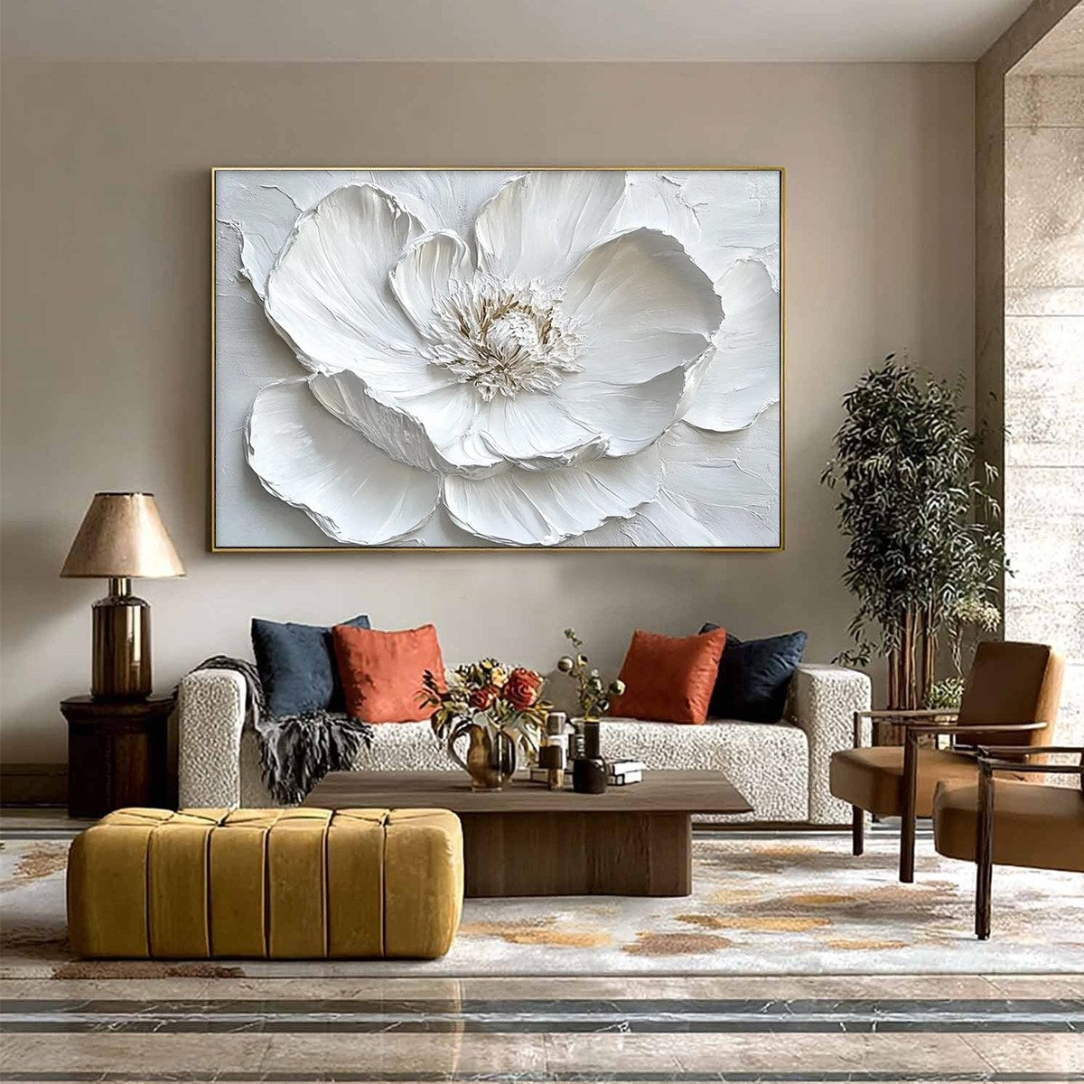 IVORY BLOOM: Minimalist Textured Floral Oil Painting - Image 5