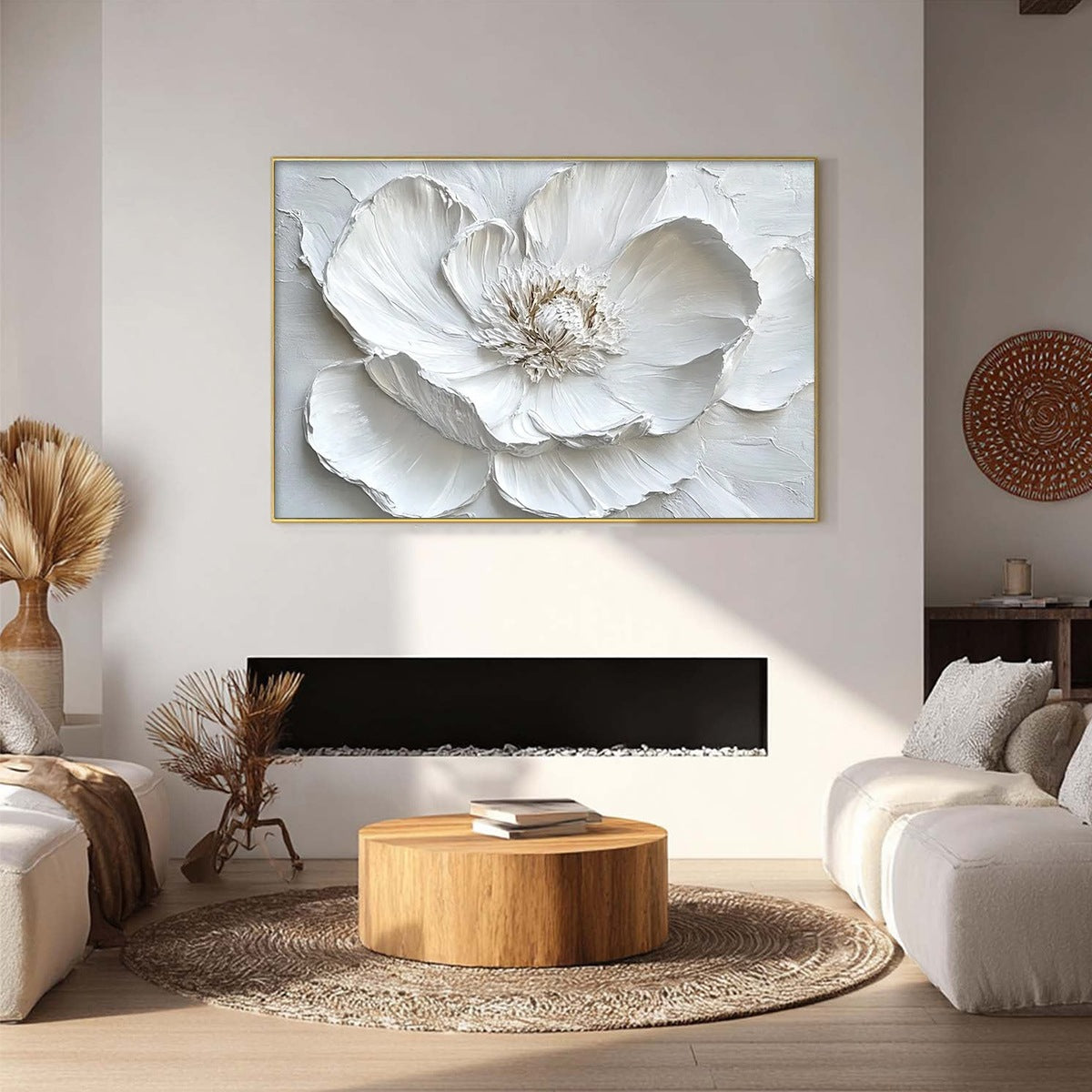 IVORY BLOOM: Minimalist Textured Floral Oil Painting - Image 2
