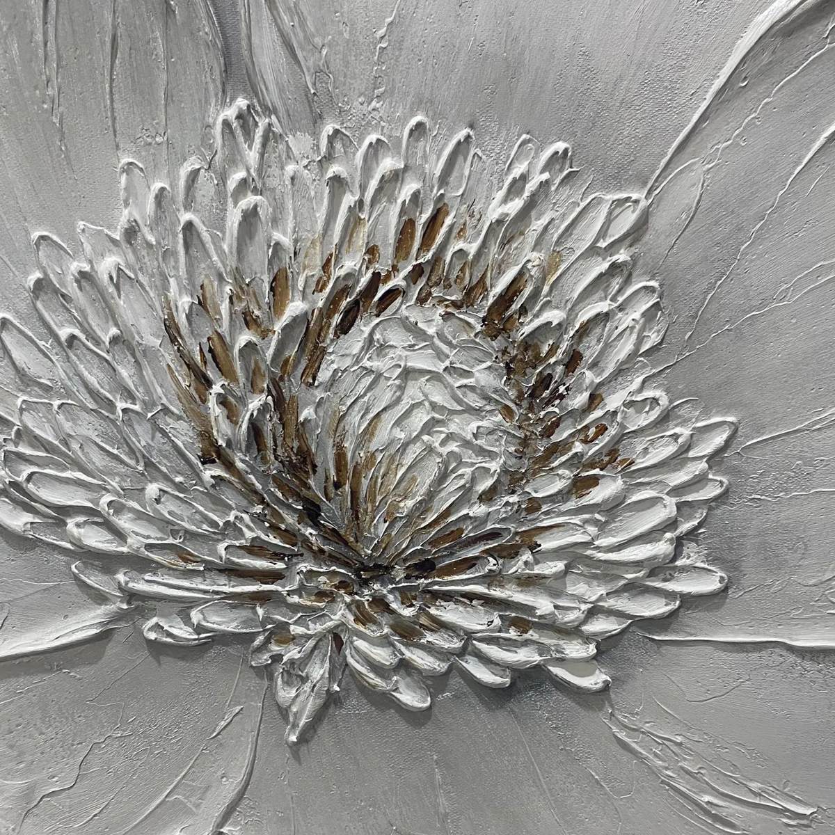 IVORY BLOOM: Minimalist Textured Floral Oil Painting - Image 4