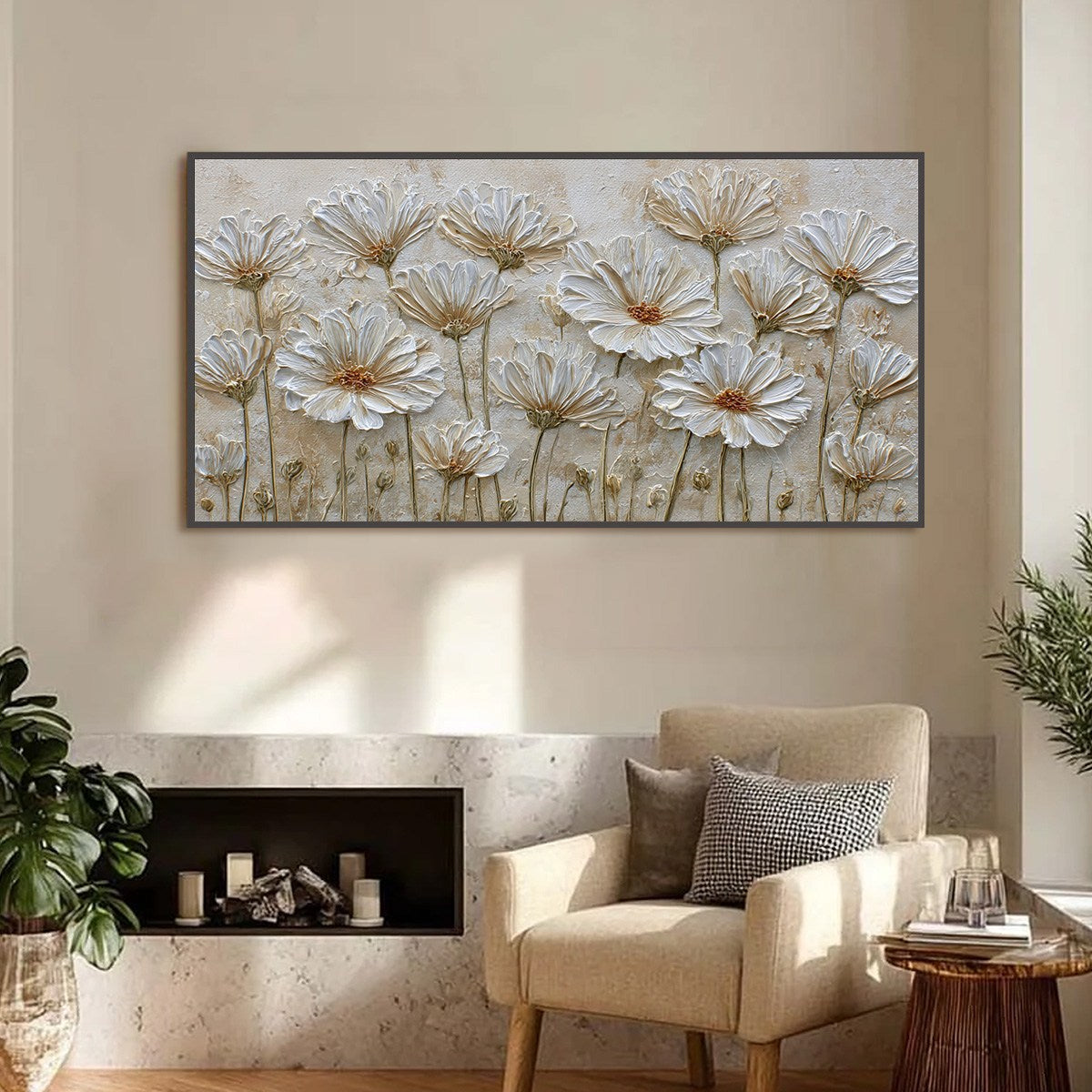 IVORY BLOOM: Textured Wabi Sabi Floral Impasto Painting - Image 2