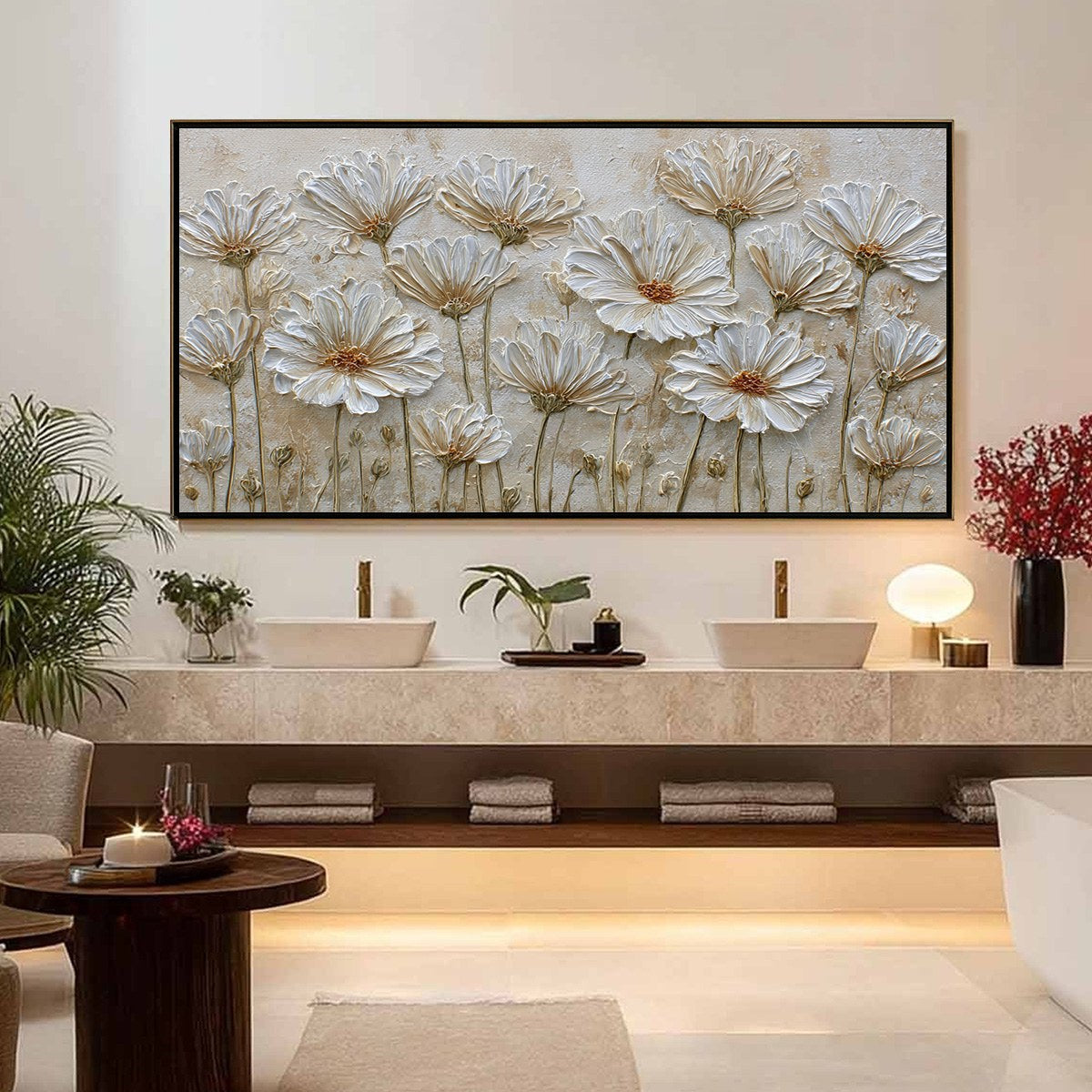 IVORY BLOOM: Textured Wabi Sabi Floral Impasto Painting - Image 4
