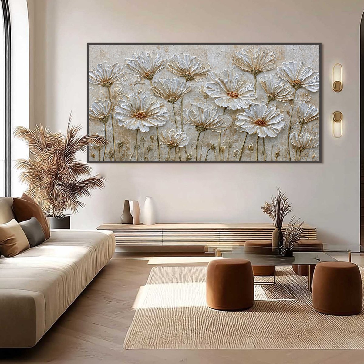 IVORY BLOOM: Textured Wabi Sabi Floral Impasto Painting - Image 6