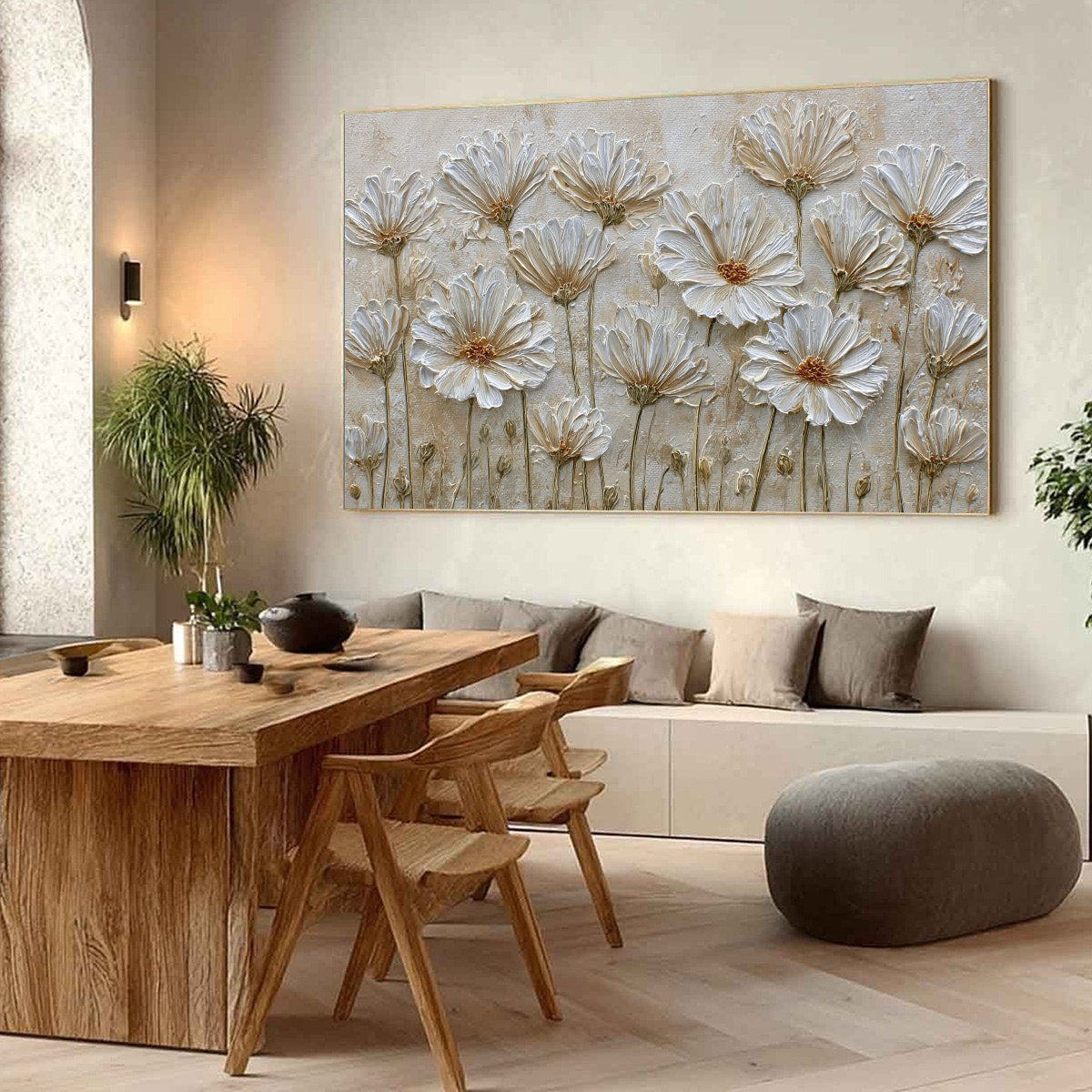 IVORY BLOOM: Textured Wabi Sabi Floral Impasto Painting - Image 7