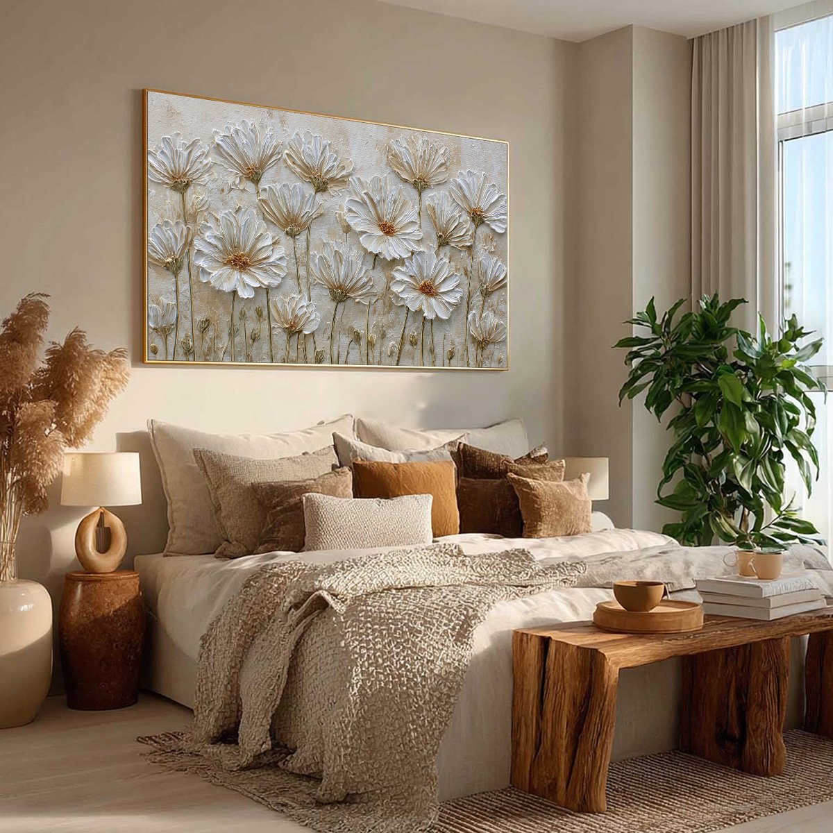 IVORY BLOOM: Textured Wabi Sabi Floral Impasto Painting - Image 8