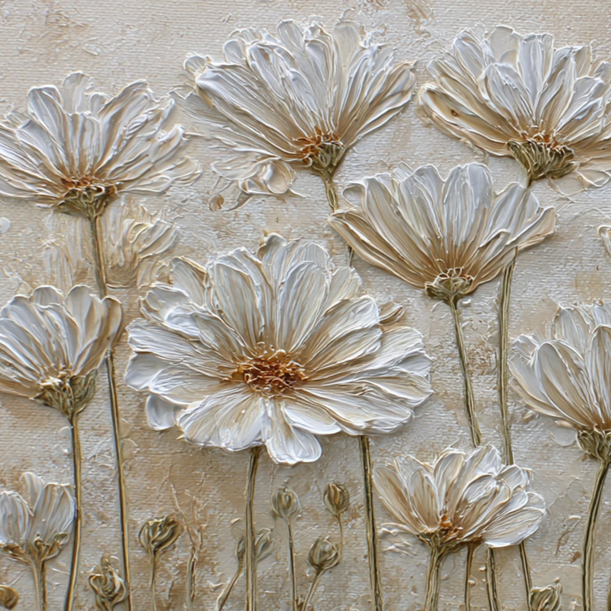 IVORY BLOOM: Textured Wabi Sabi Floral Impasto Painting - Image 3