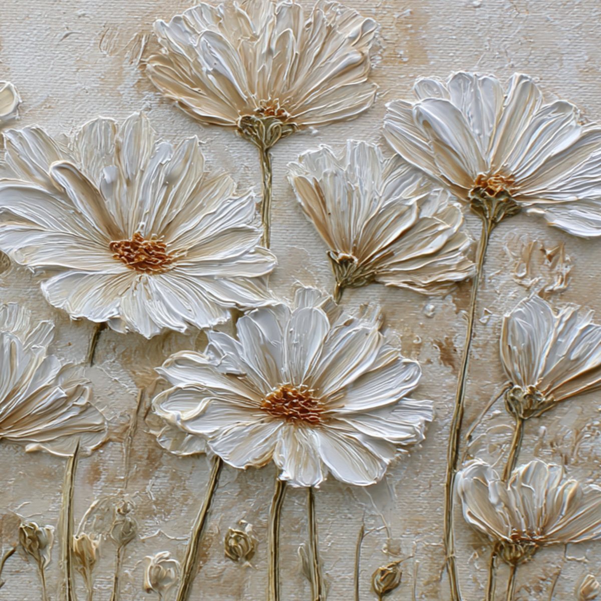 IVORY BLOOM: Textured Wabi Sabi Floral Impasto Painting - Image 5