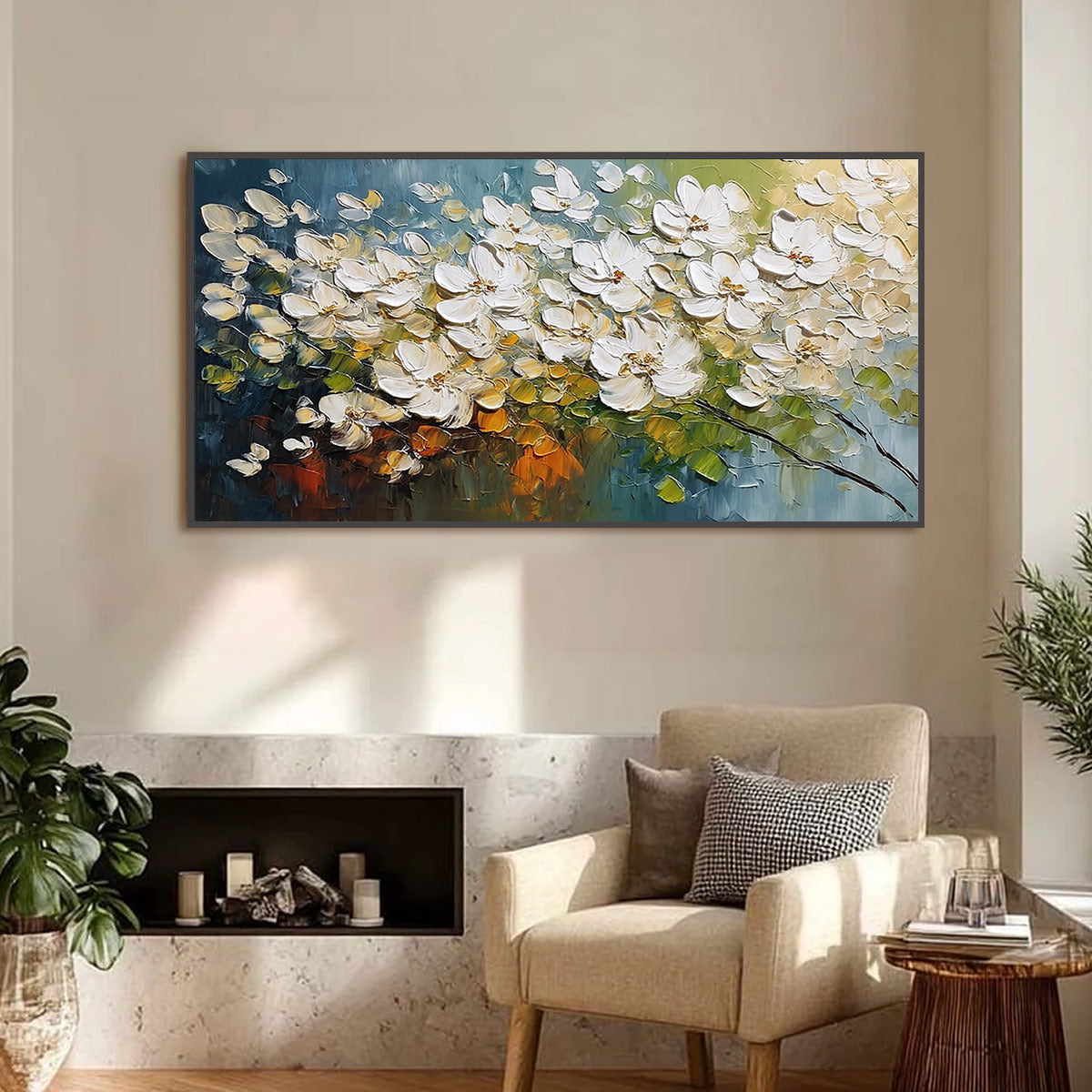 IVORY BLOOM: Textured White Floral Impasto Oil Paintinga - Image 2