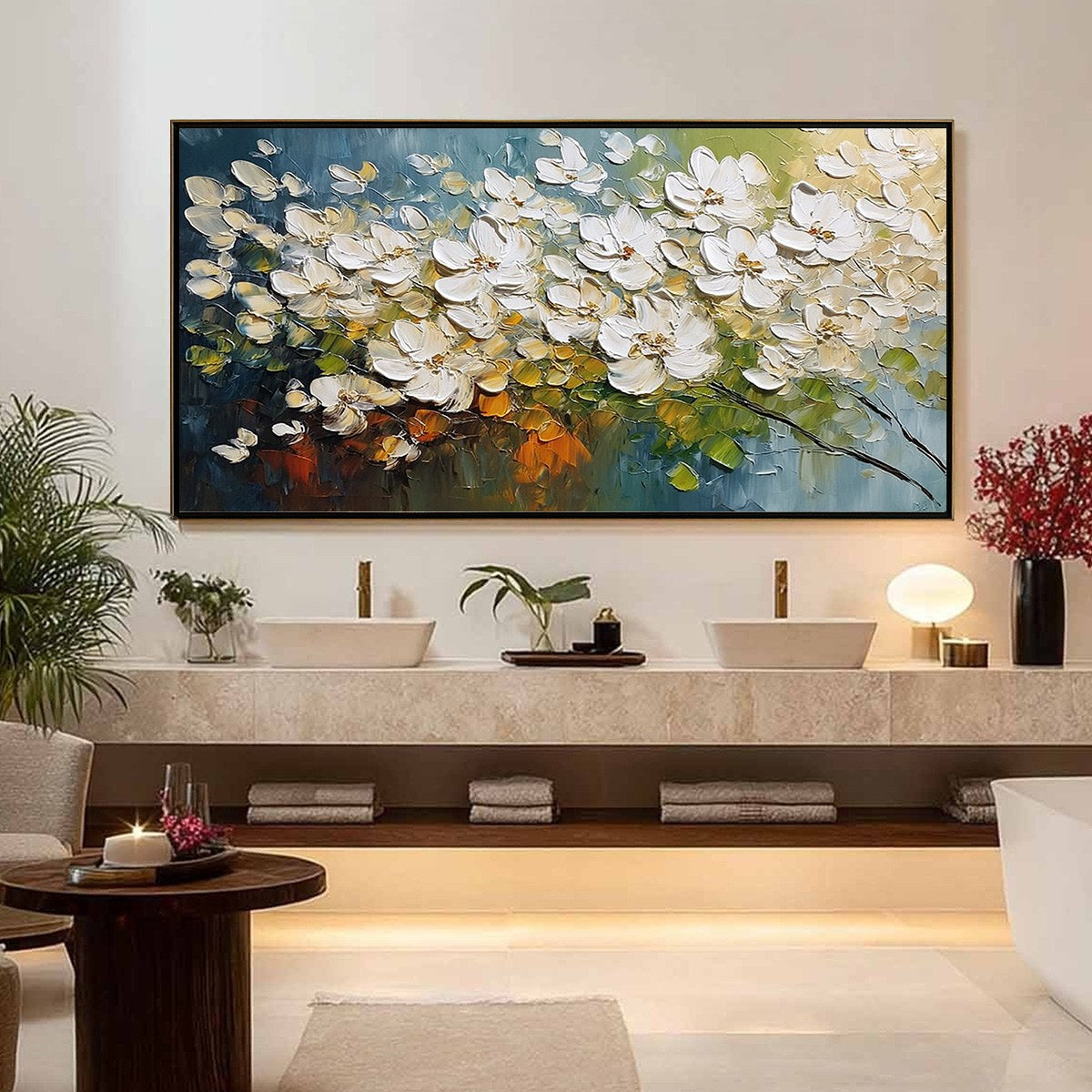 IVORY BLOOM: Textured White Floral Impasto Oil Paintinga - Image 4